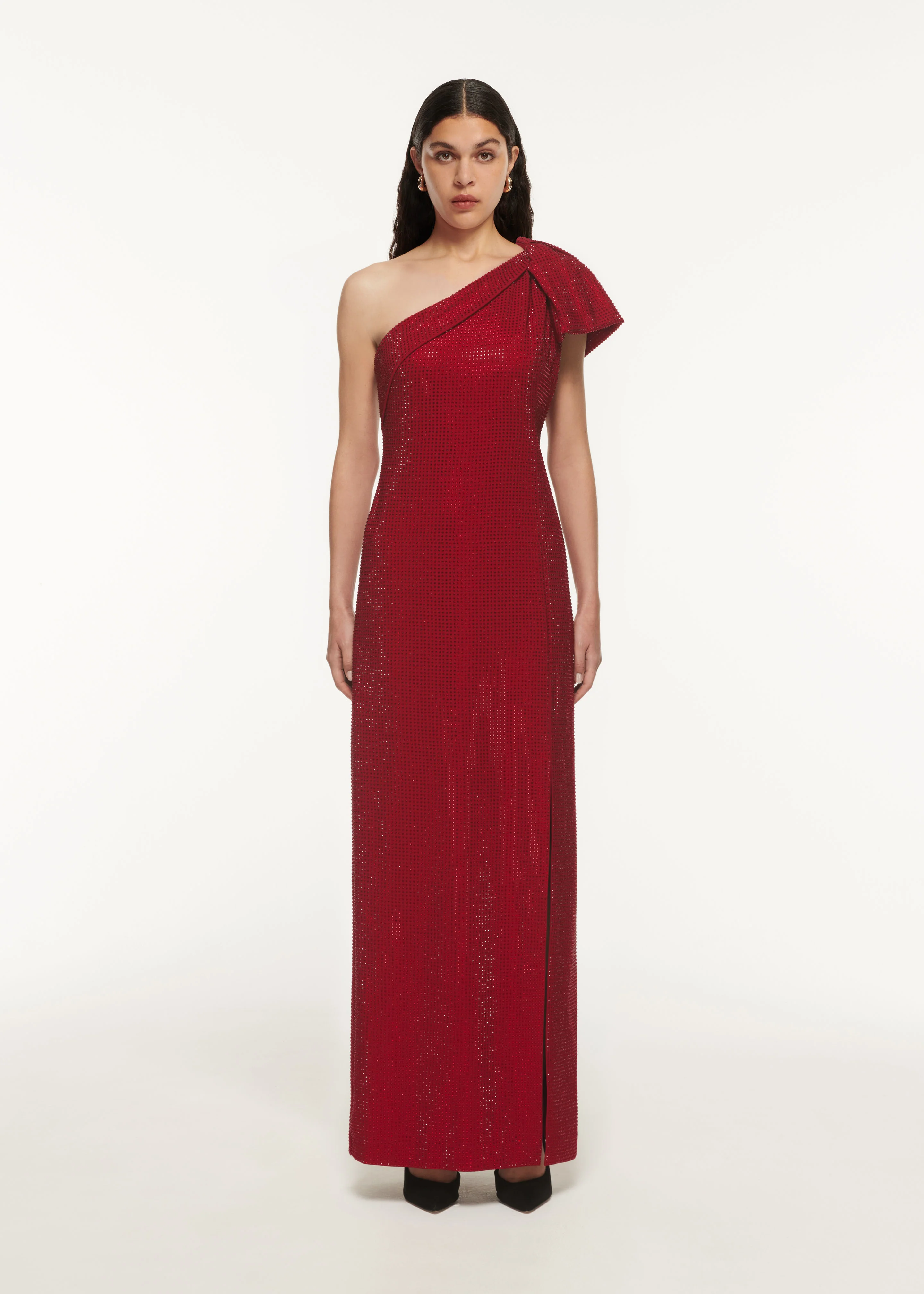 Asymmetric Bow Diamante Maxi Dress