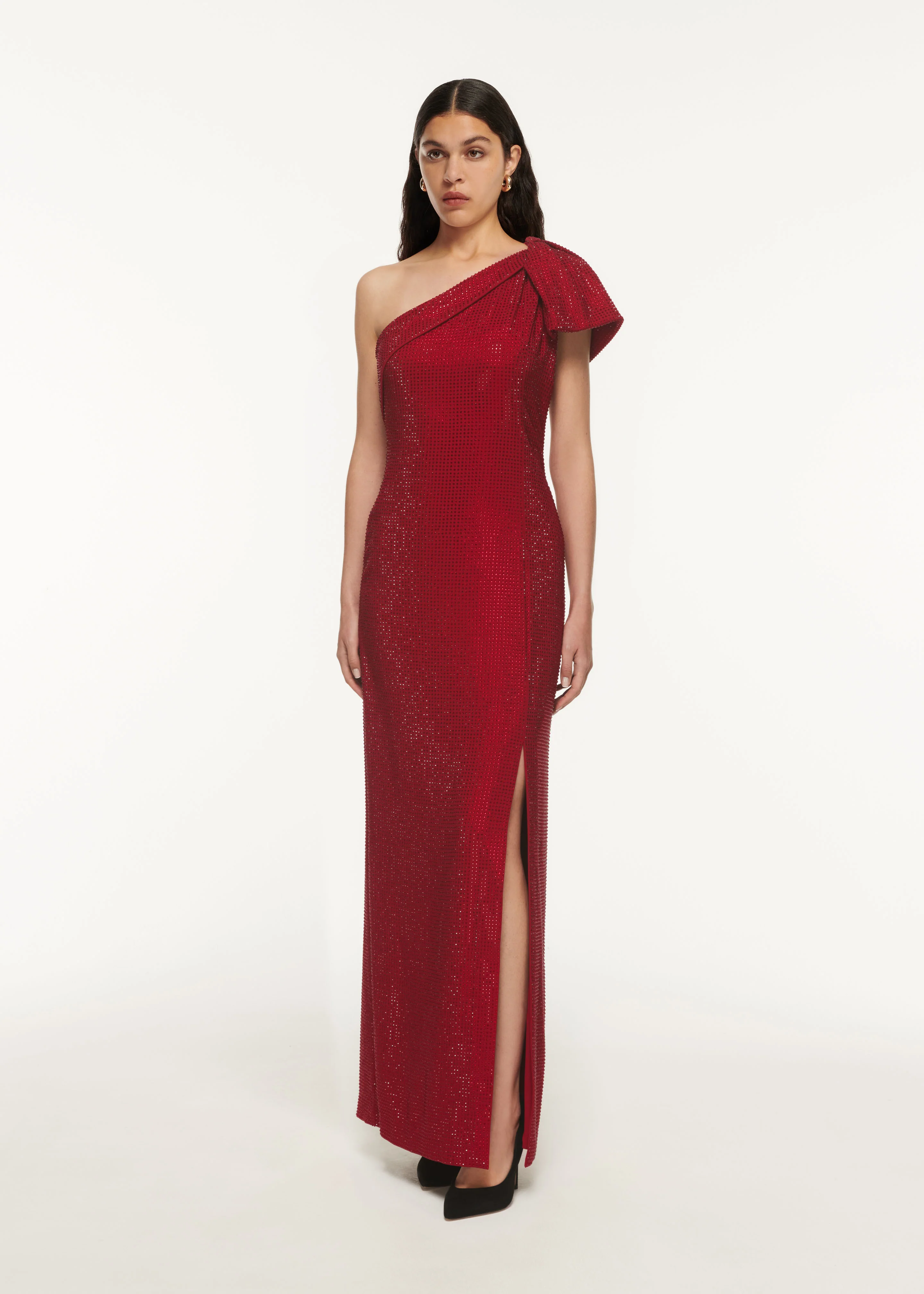 Asymmetric Bow Diamante Maxi Dress - Image 2