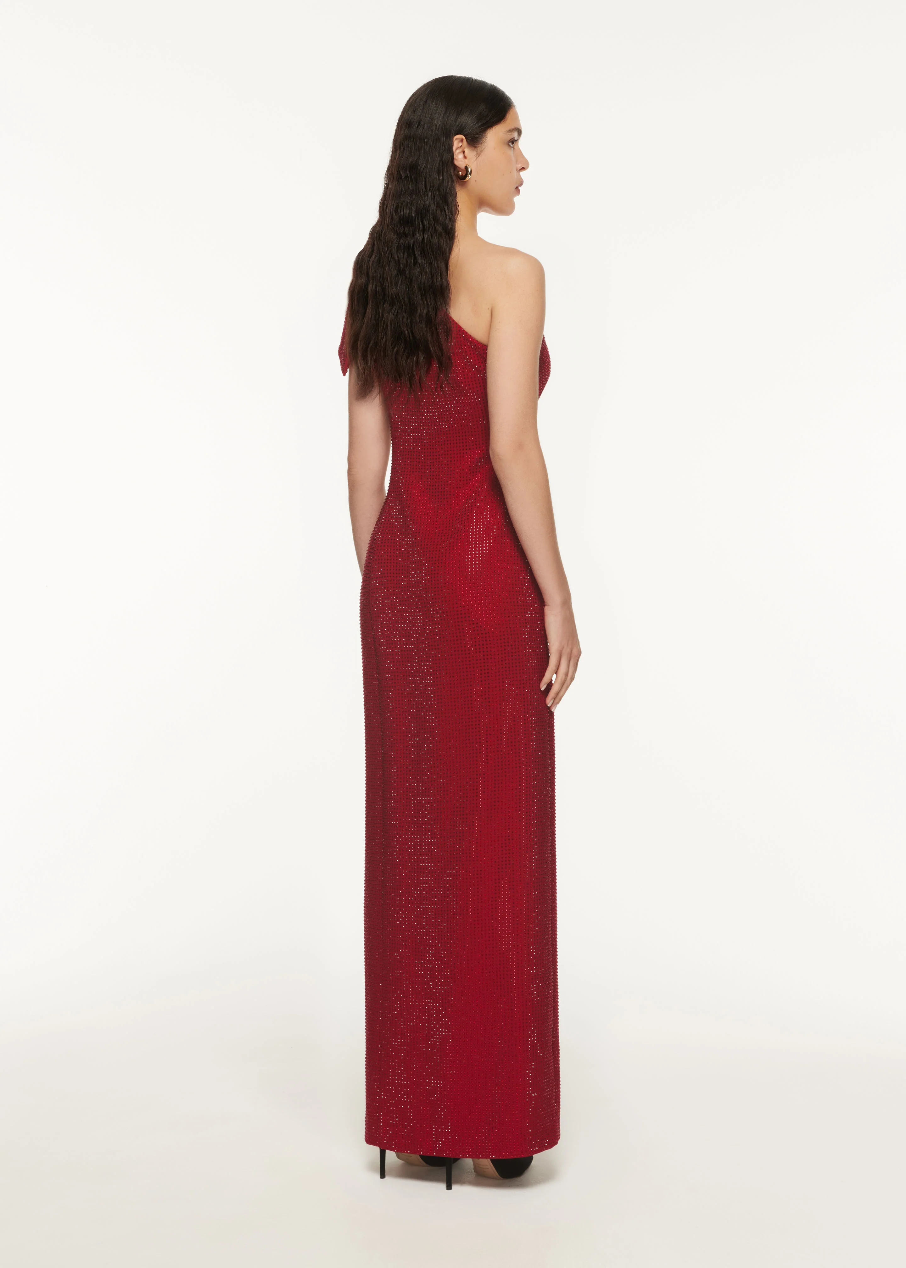 Asymmetric Bow Diamante Maxi Dress - Image 3