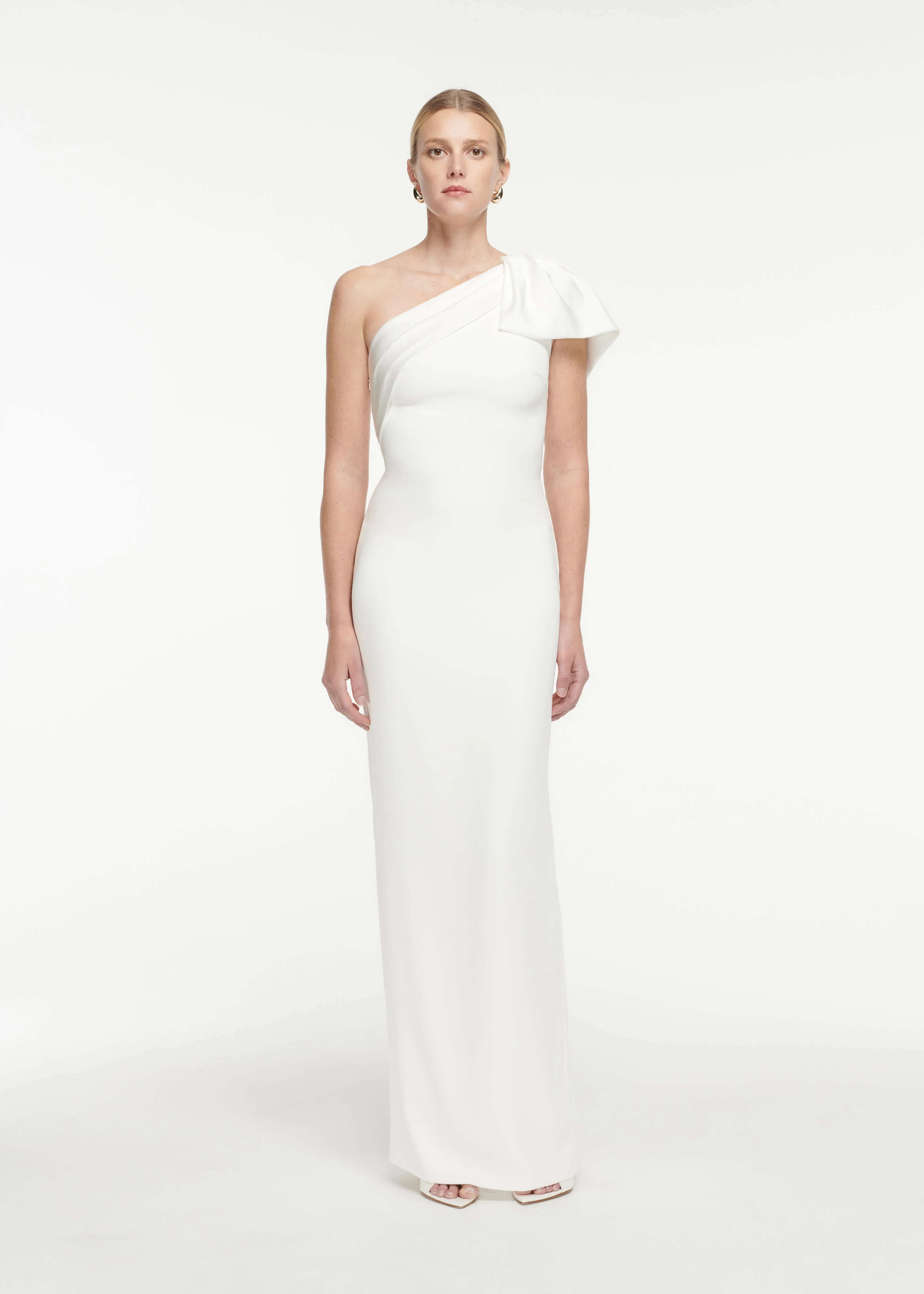 Asymmetric Bow Satin Crepe Gown