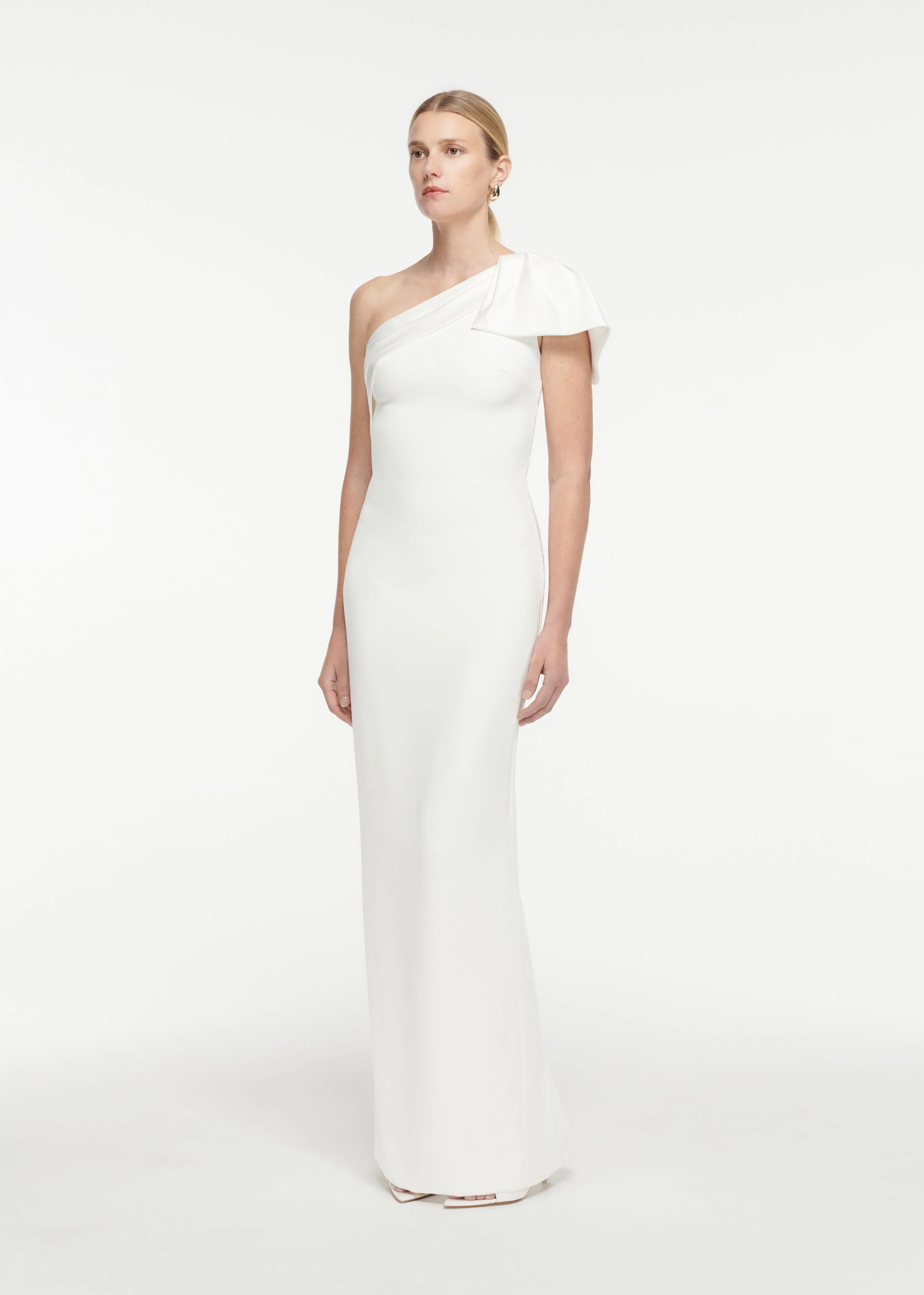 Asymmetric Bow Satin Crepe Gown - Image 2