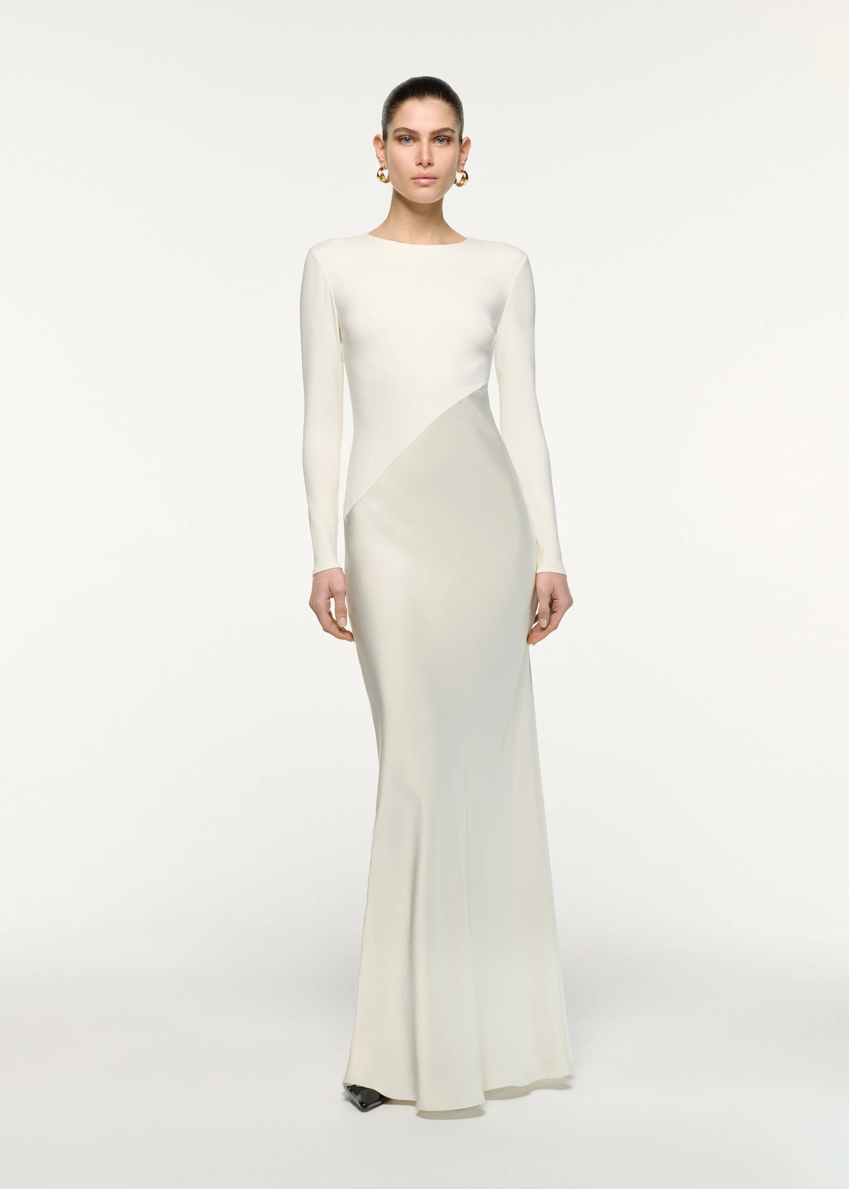 Asymmetric Contrast Fabric Gown