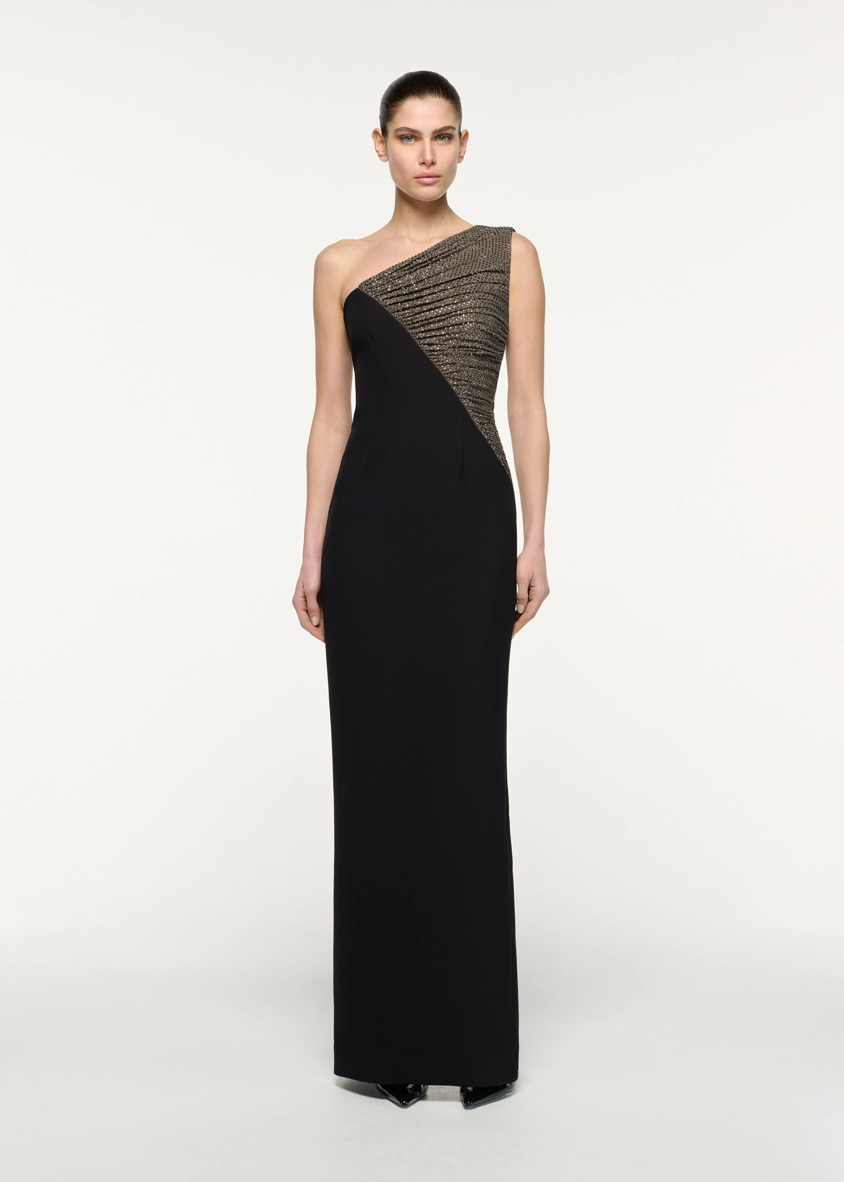 Asymmetric Diamante Contrast Column Dress