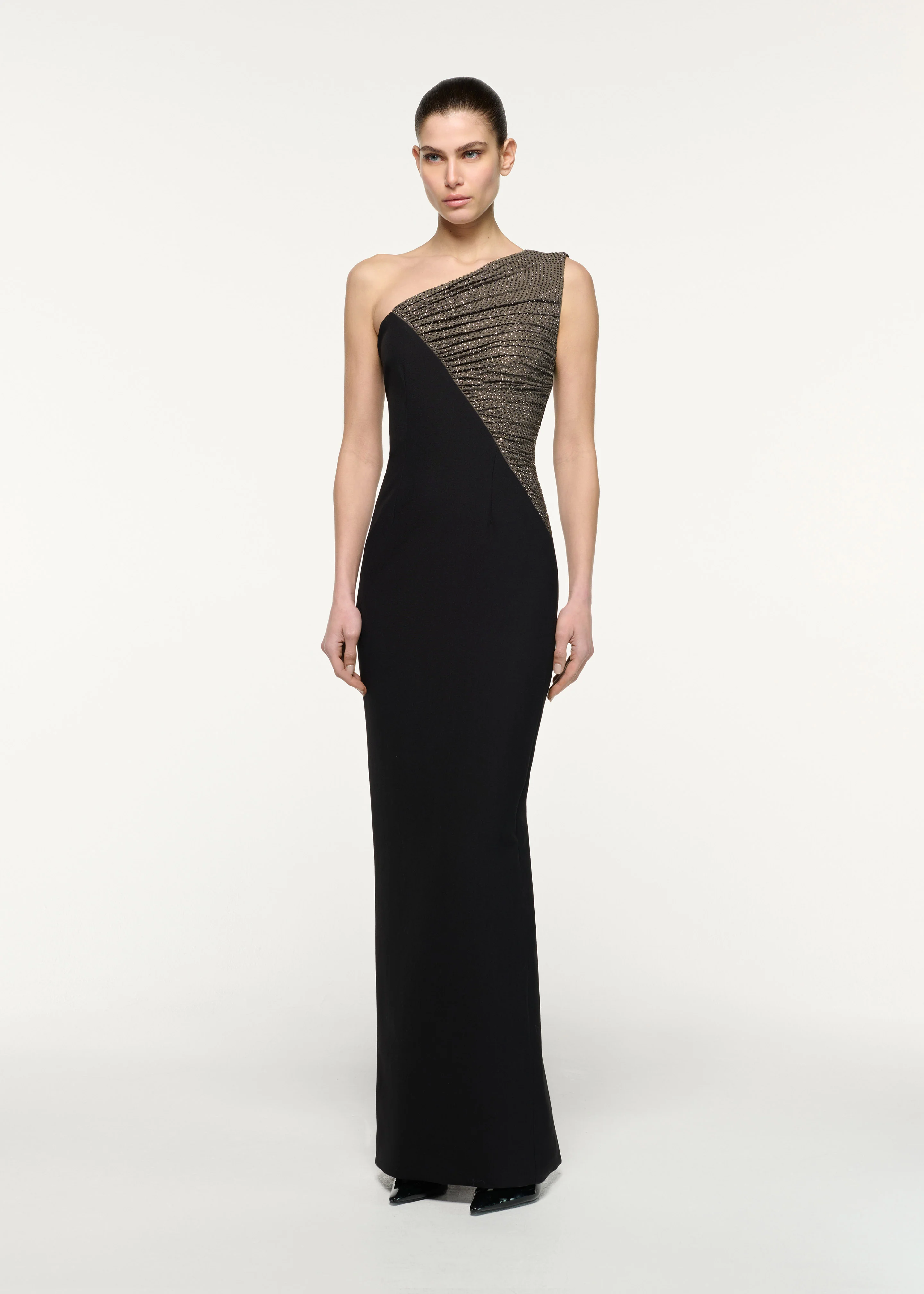 Asymmetric Diamante Contrast Column Dress - Image 2