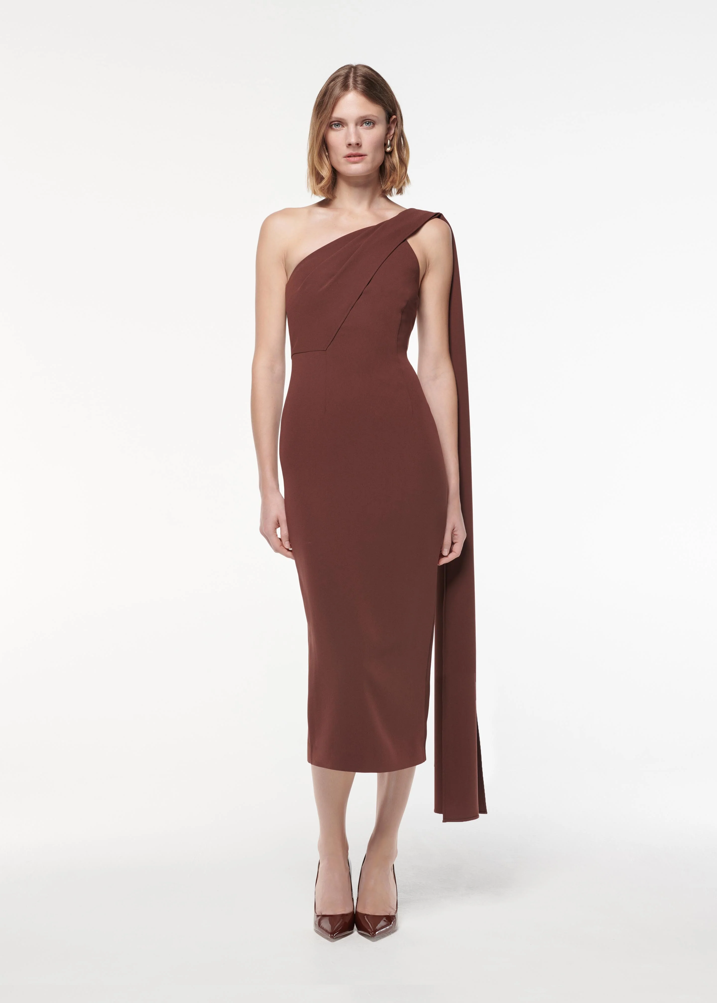 Asymmetric Heavy Cady Midi Dress