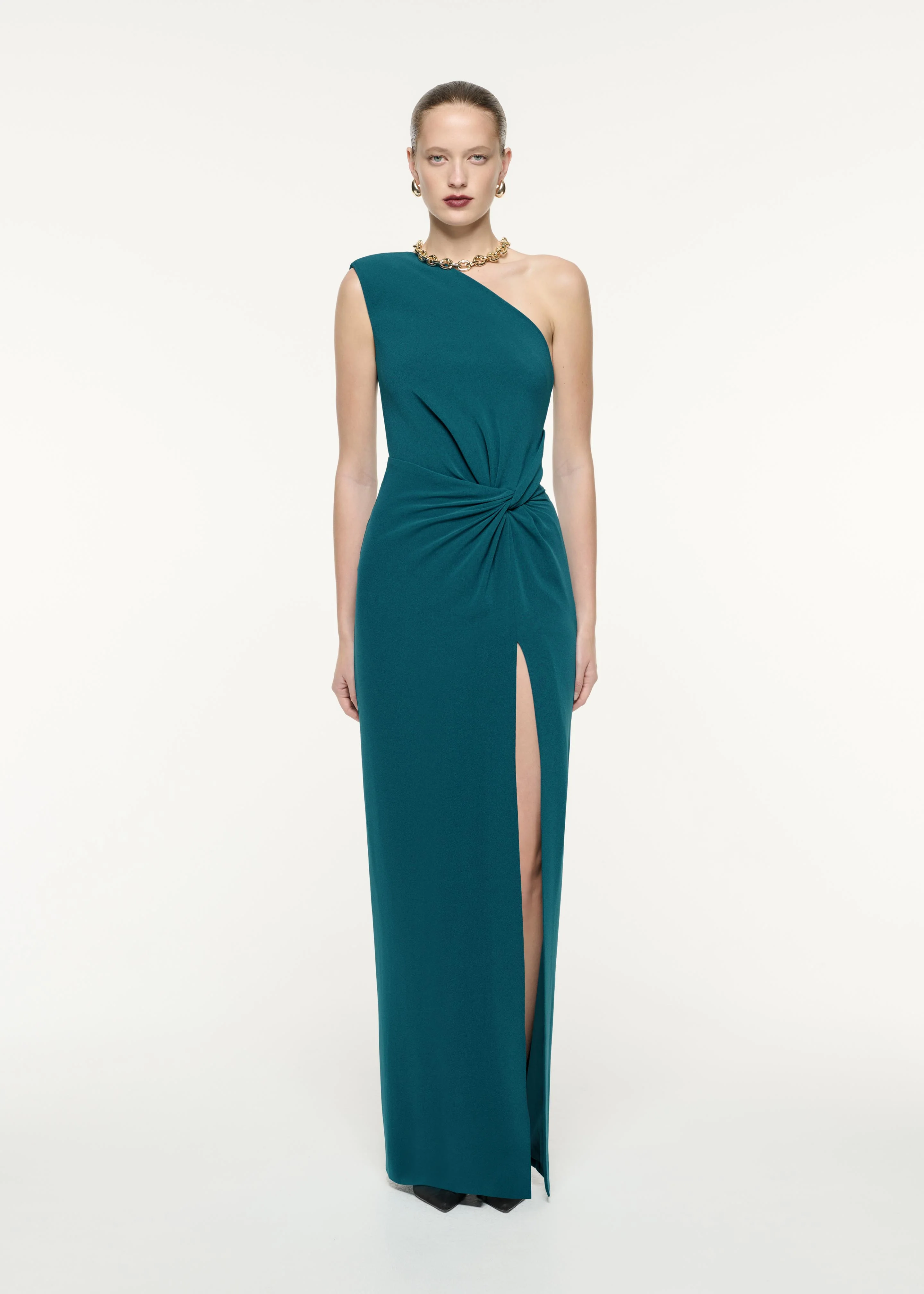 Asymmetric Satin Crepe Maxi Dress