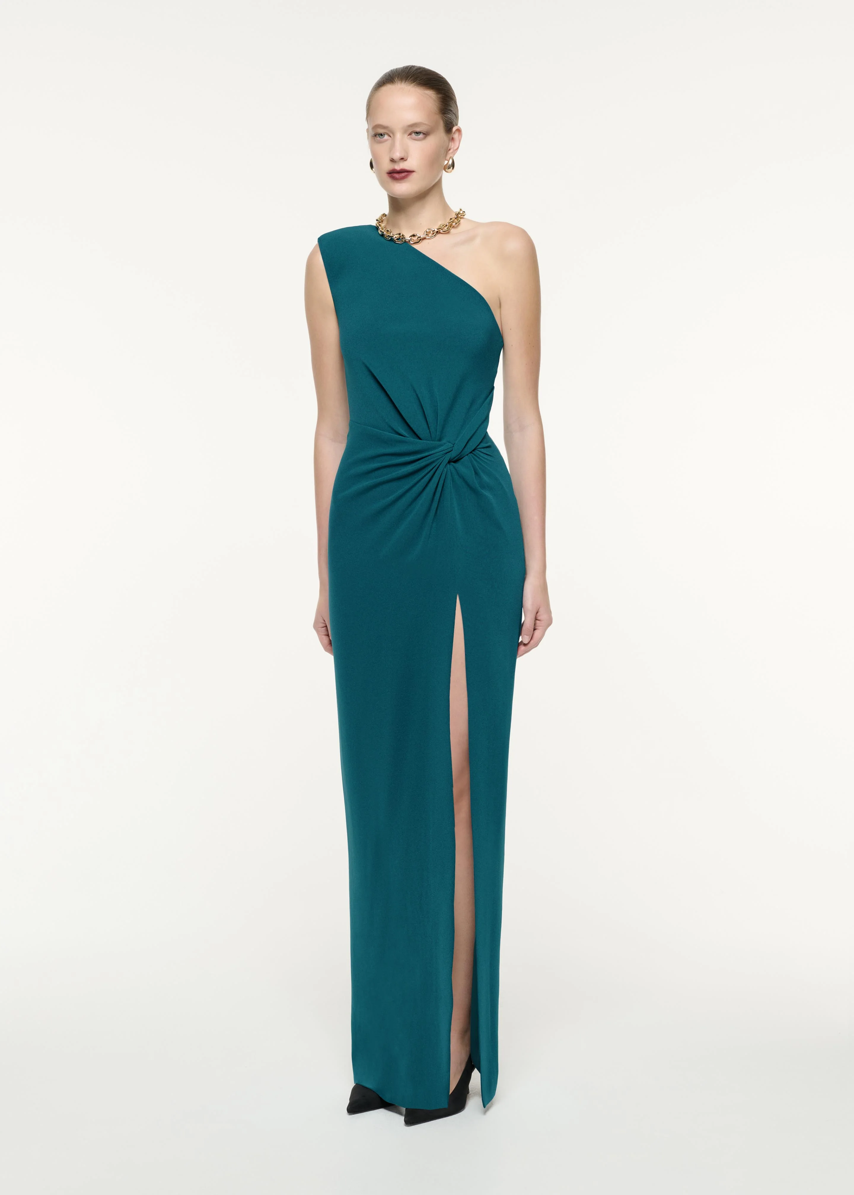 Asymmetric Satin Crepe Maxi Dress - Image 2