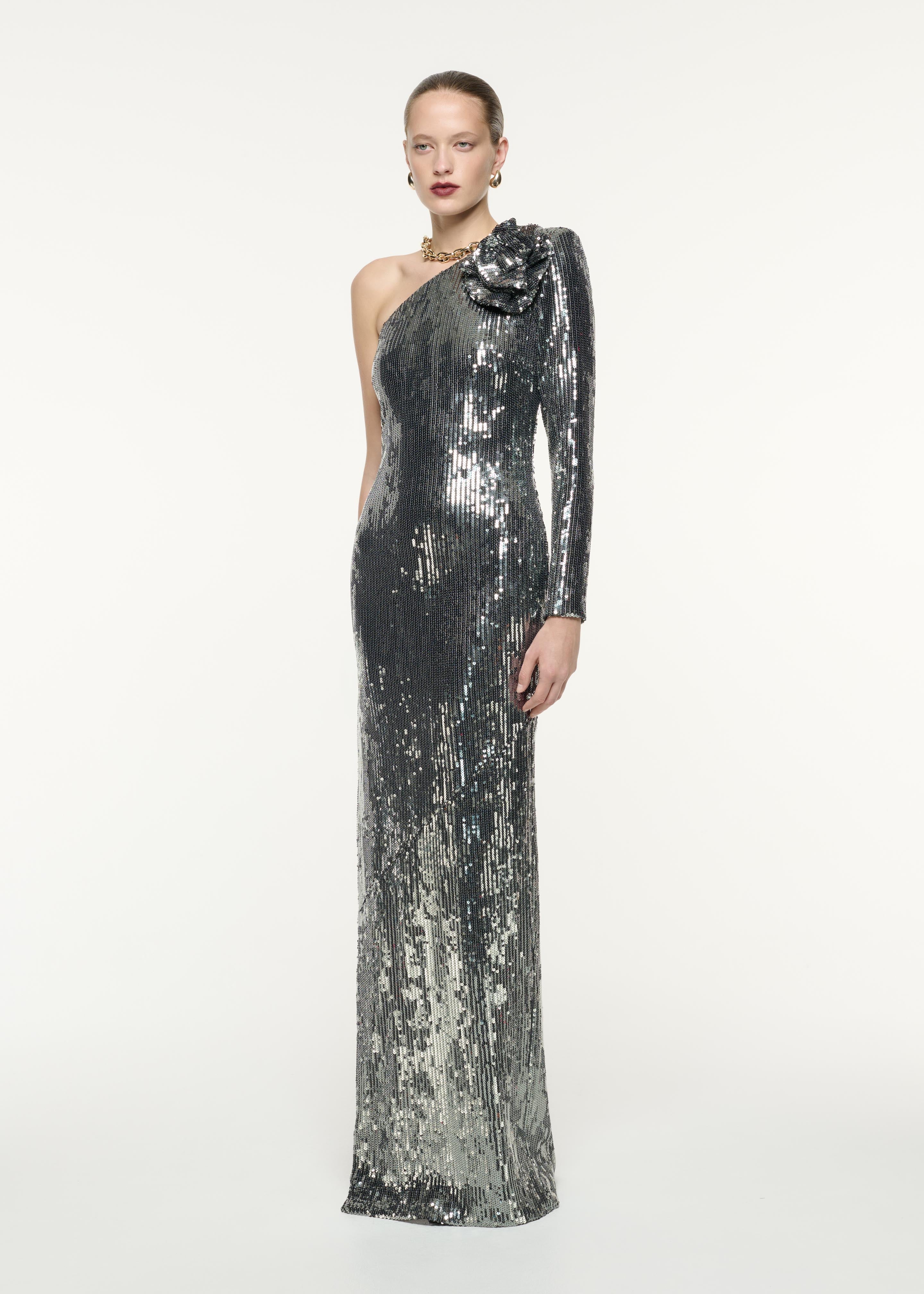 Asymmetric Sequin Flower Gown - Image 2