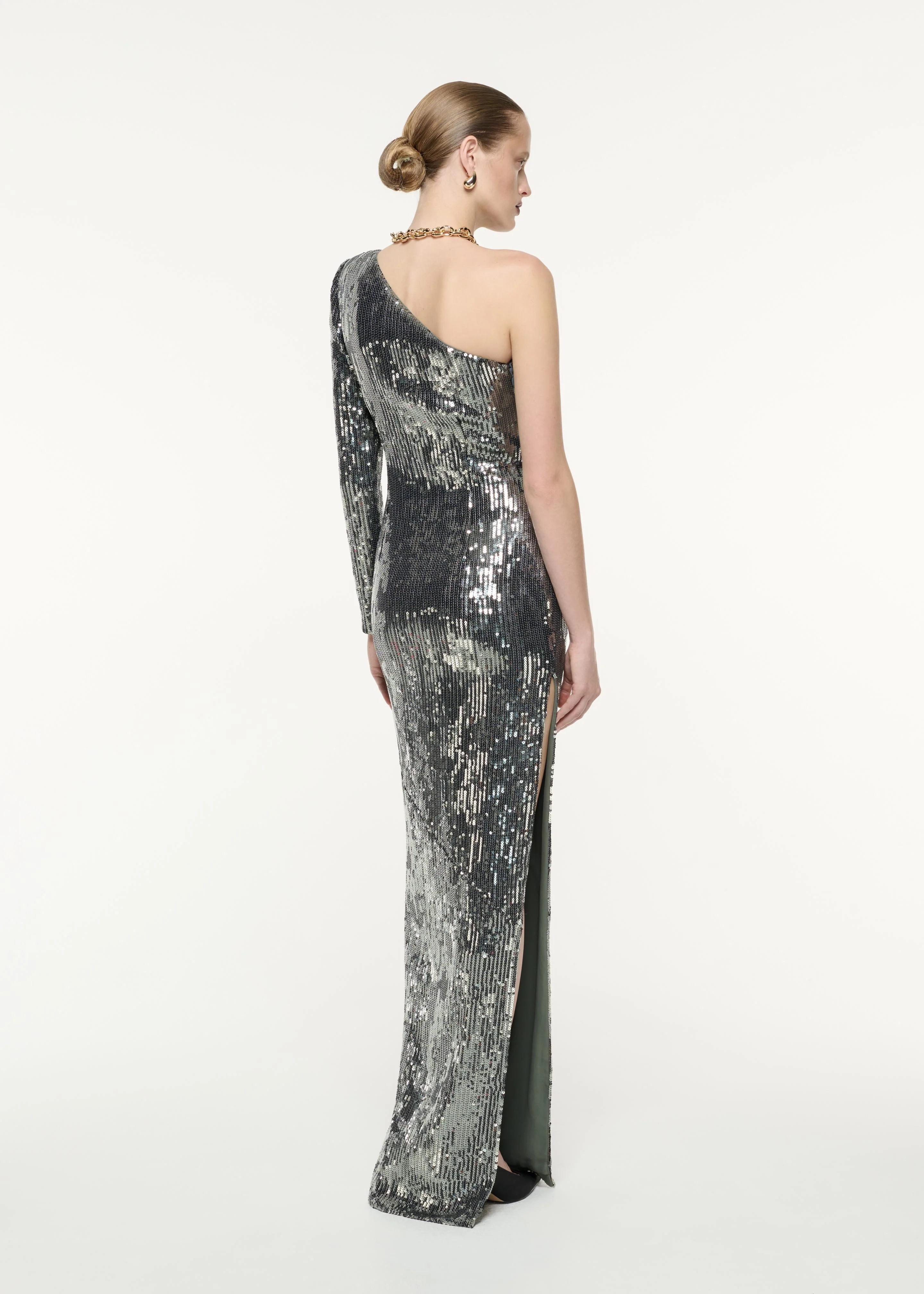 Asymmetric Sequin Flower Gown - Image 4