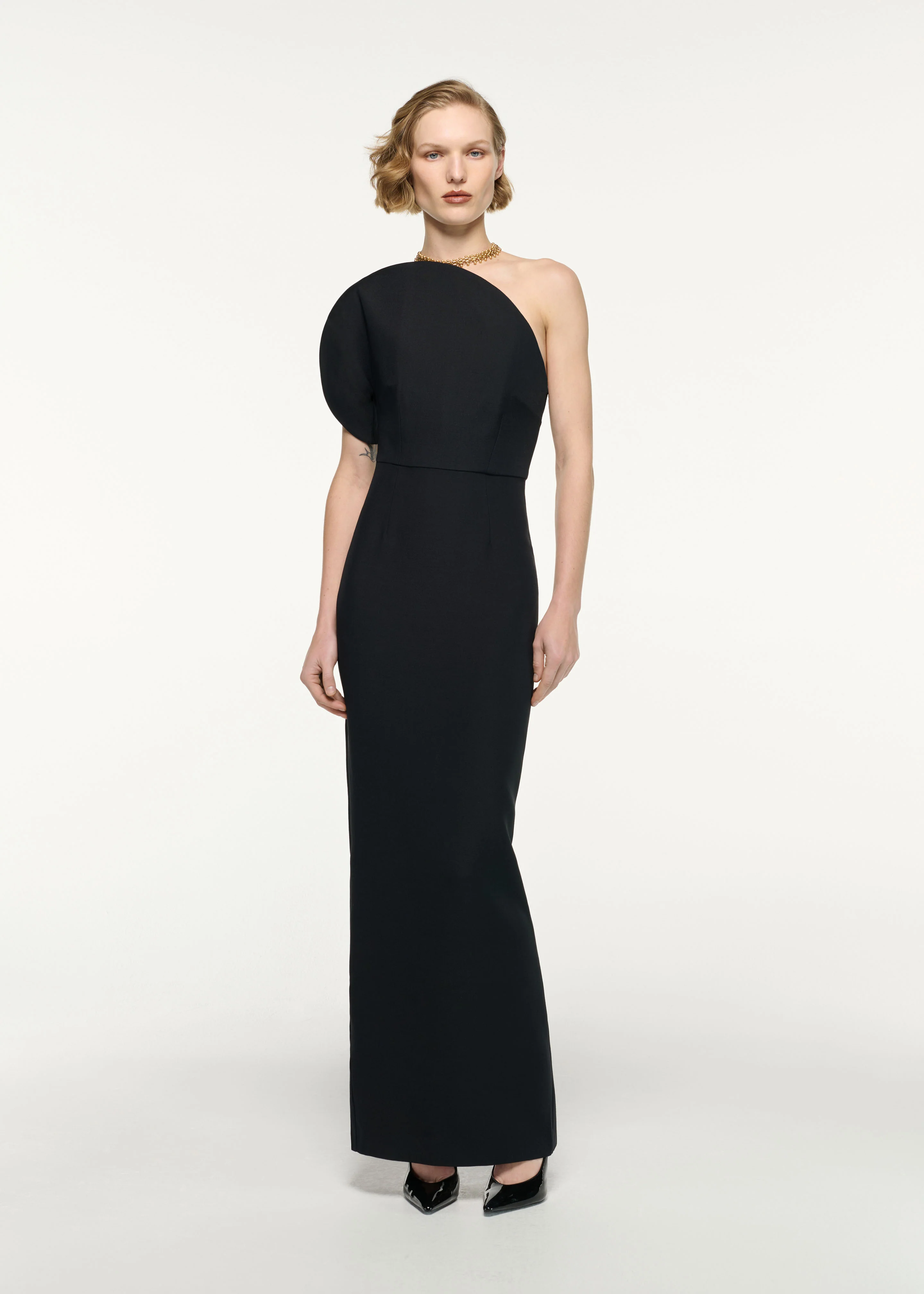 Asymmetric Silk Wool Maxi Dress