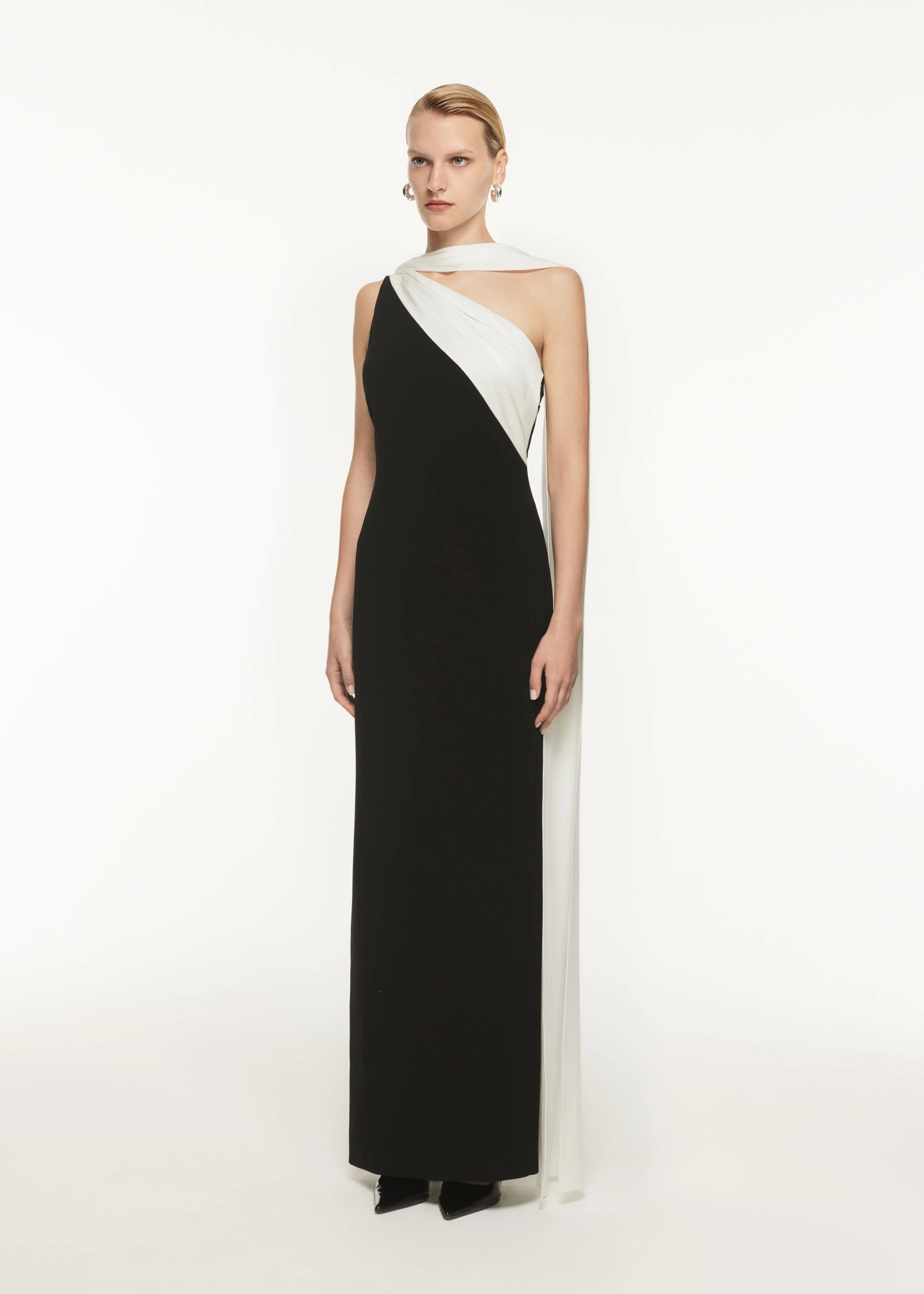 Asymmetric Satin Sash Maxi Dress - Image 2