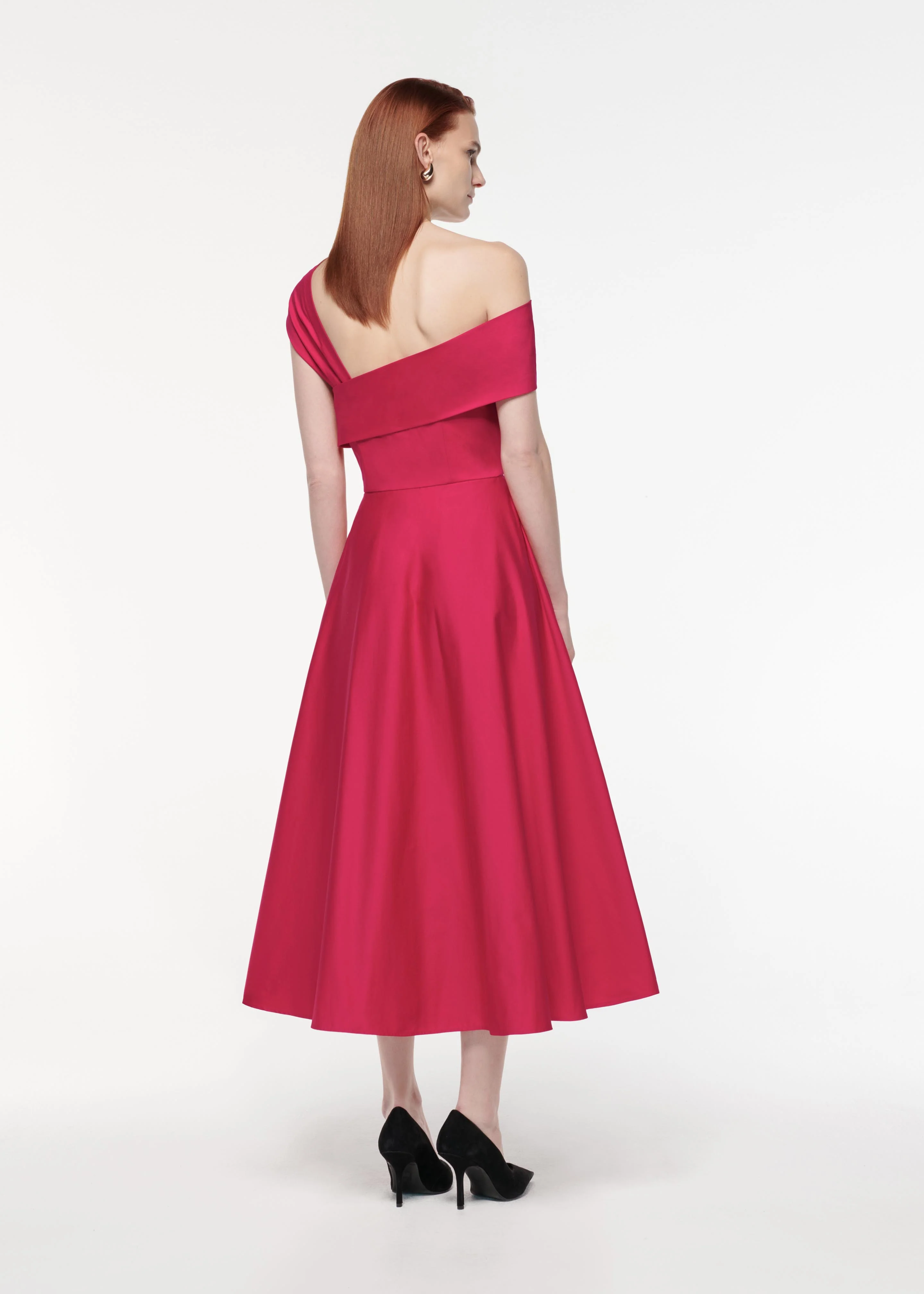Asymmetric Stretch Cotton Poplin Midi Dress - Image 3