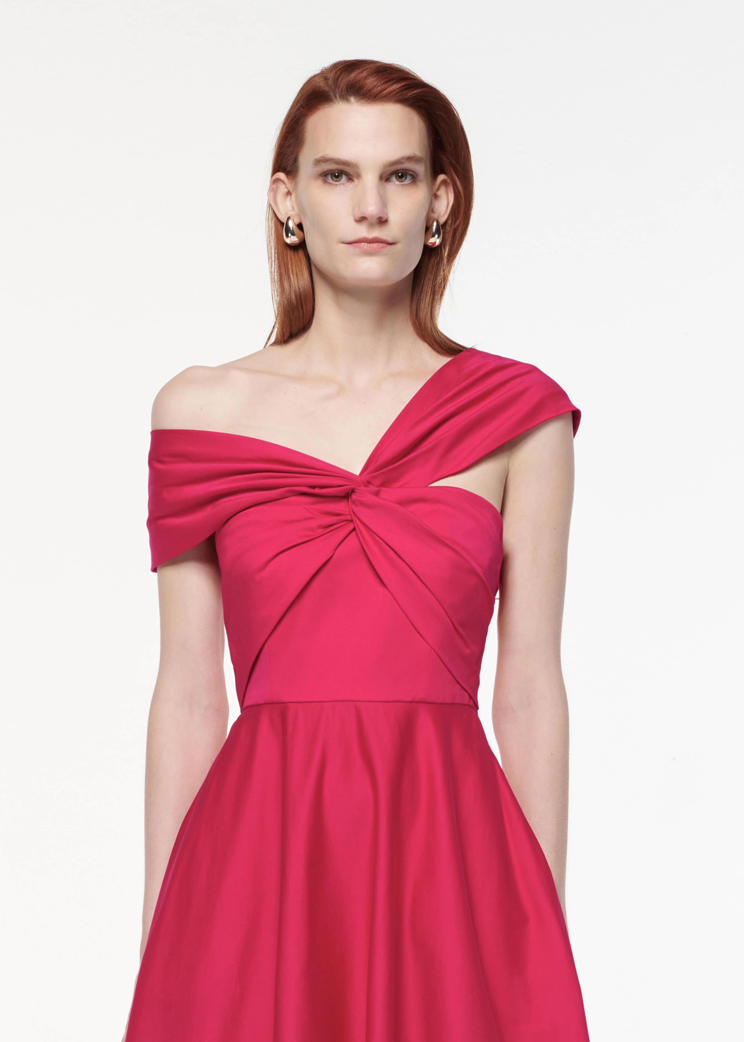 Asymmetric Stretch Cotton Poplin Midi Dress - Image 4