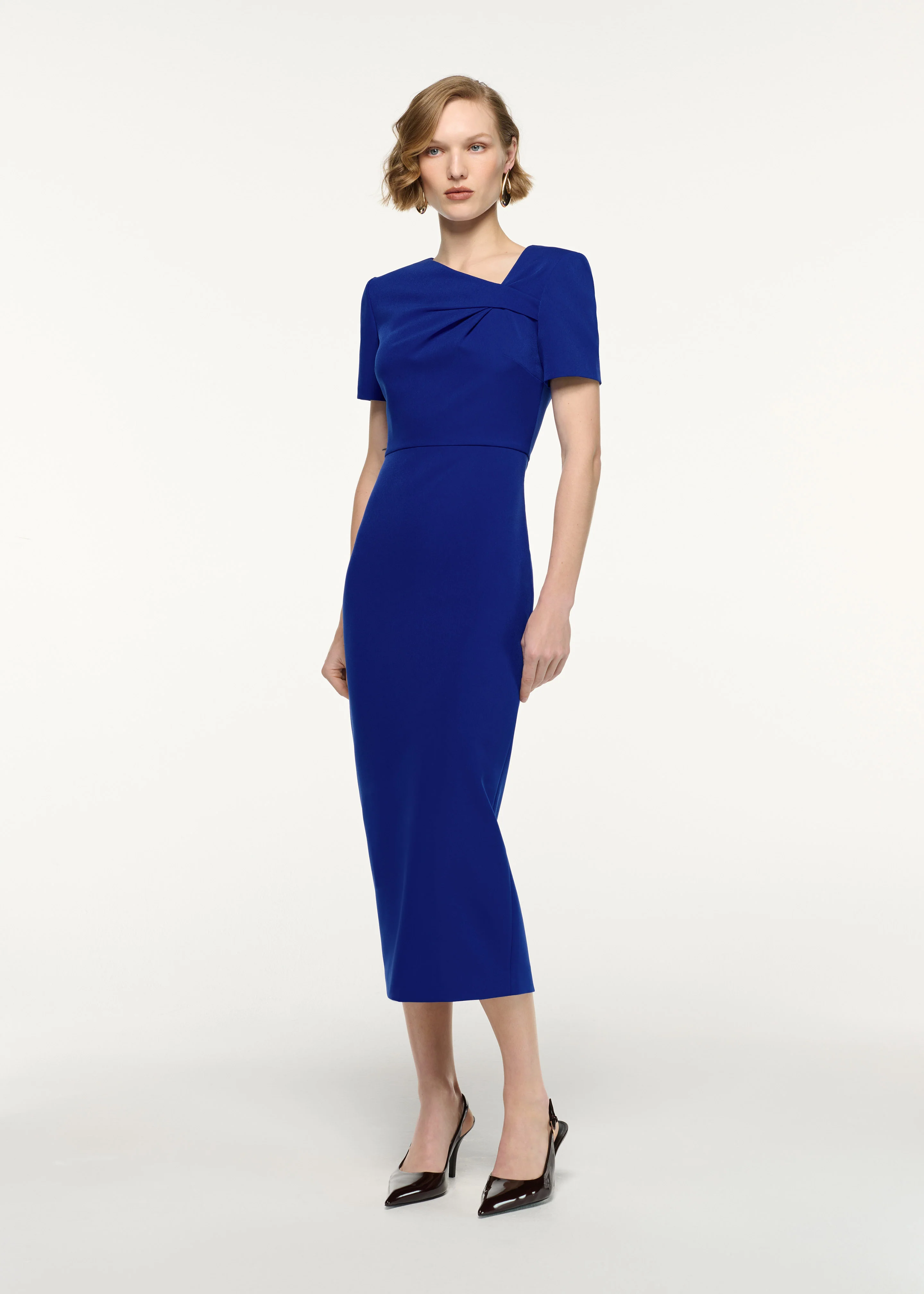 Asymmetric Twist Drape Midi Dress - Image 2