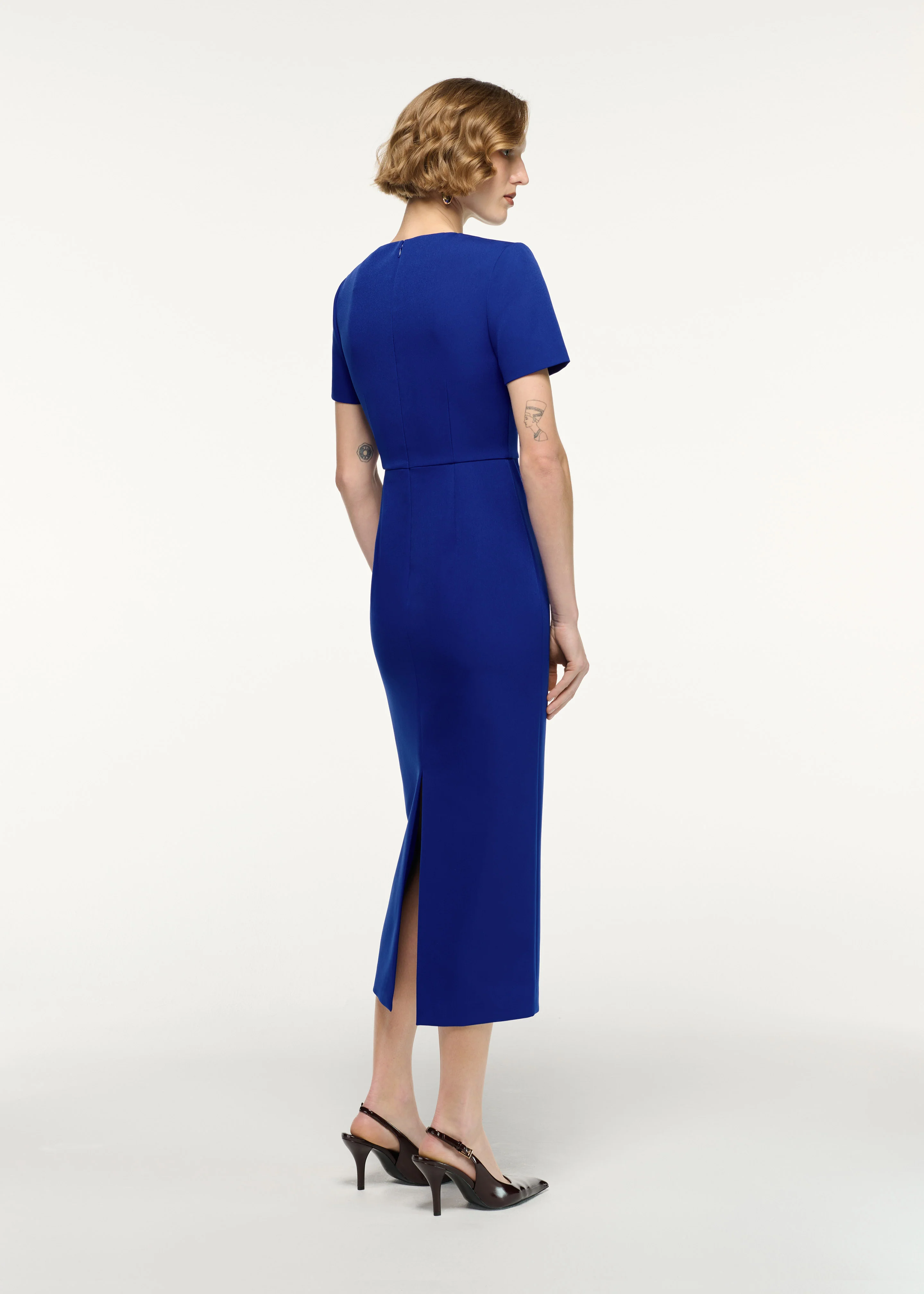 Asymmetric Twist Drape Midi Dress - Image 3
