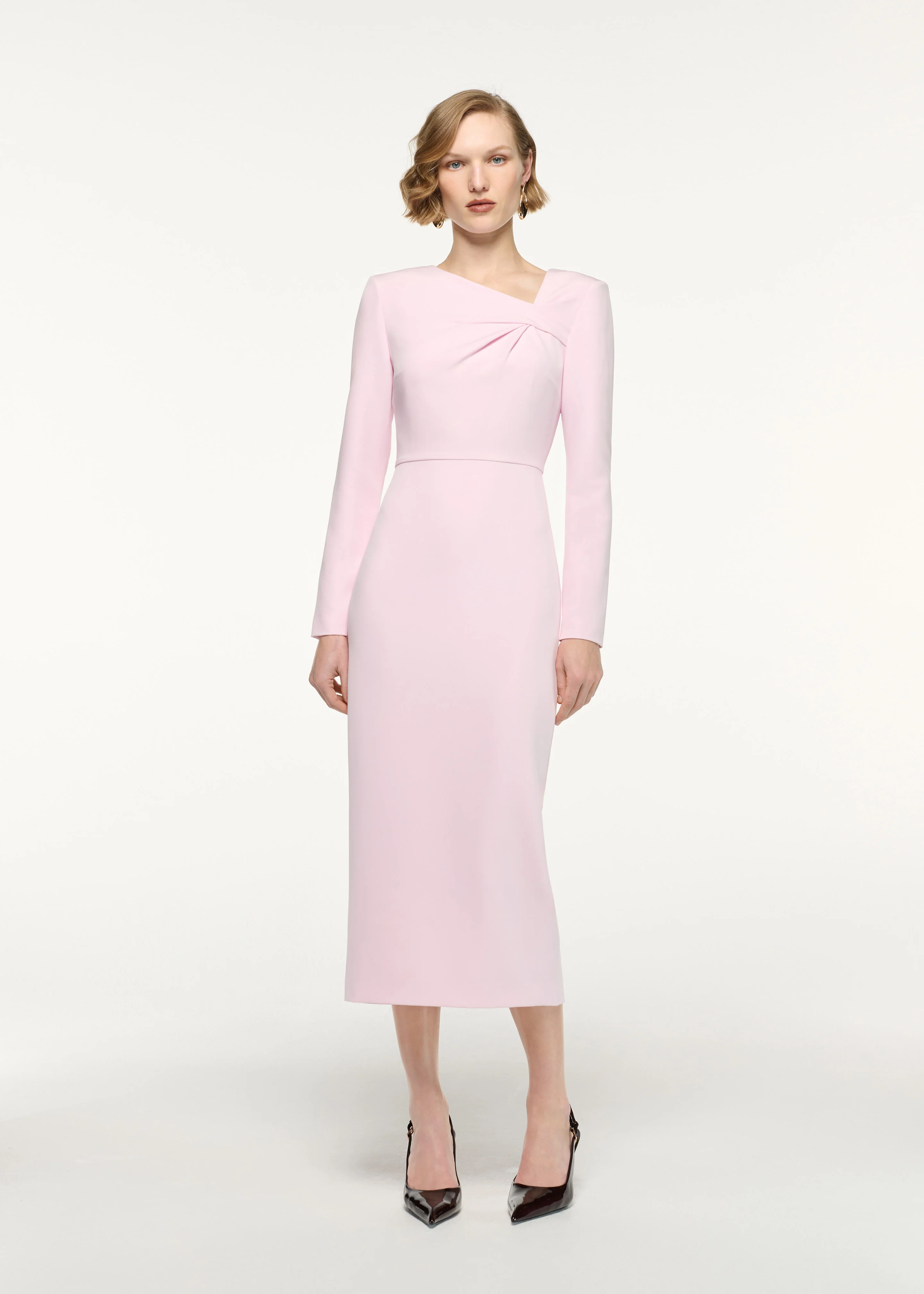 Asymmetric Twist Drape Midi Dress