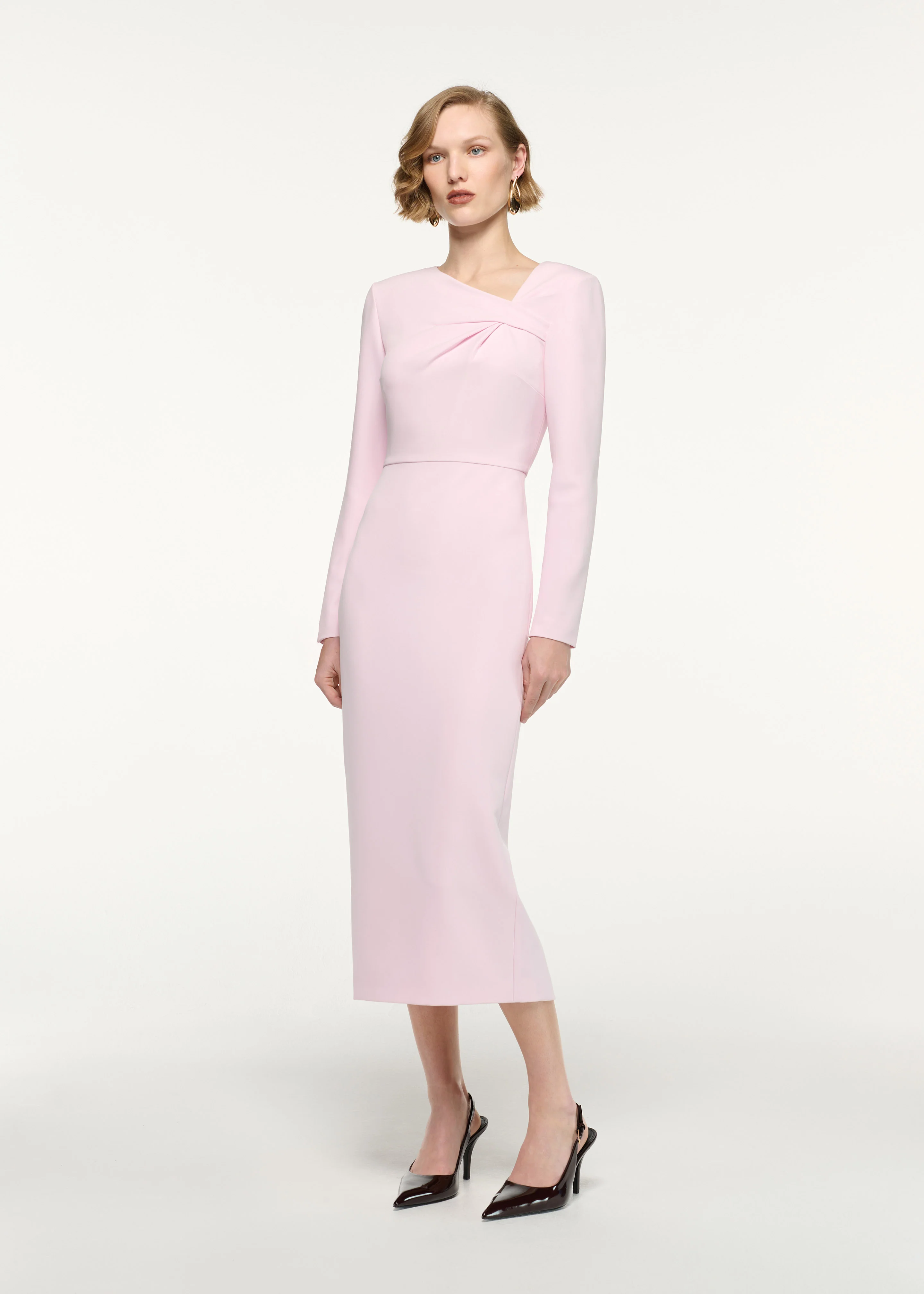 Asymmetric Twist Drape Midi Dress - Image 2