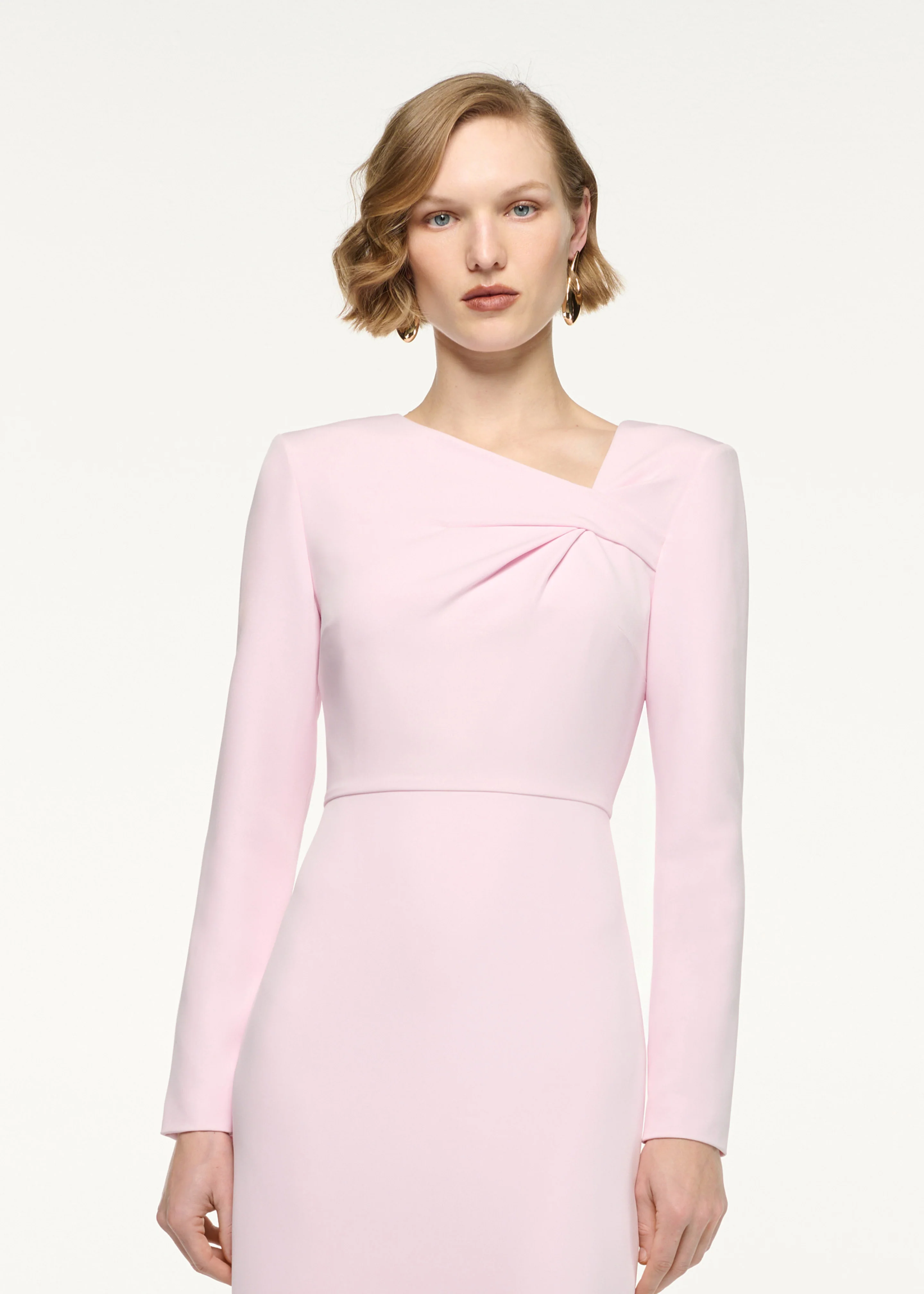 Asymmetric Twist Drape Midi Dress - Image 4