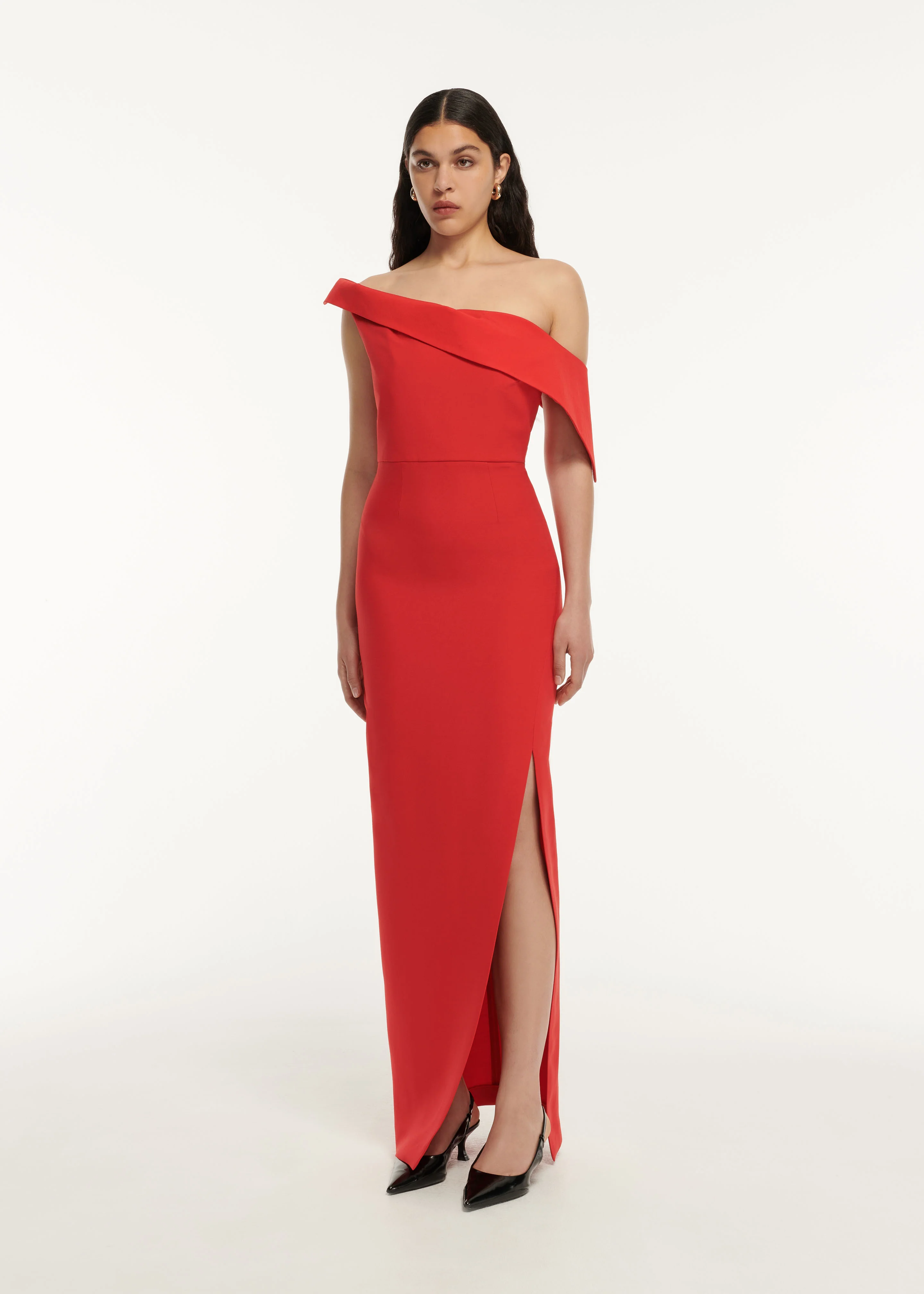 Asymmetric Drape Wool Silk Maxi Dress - Image 2