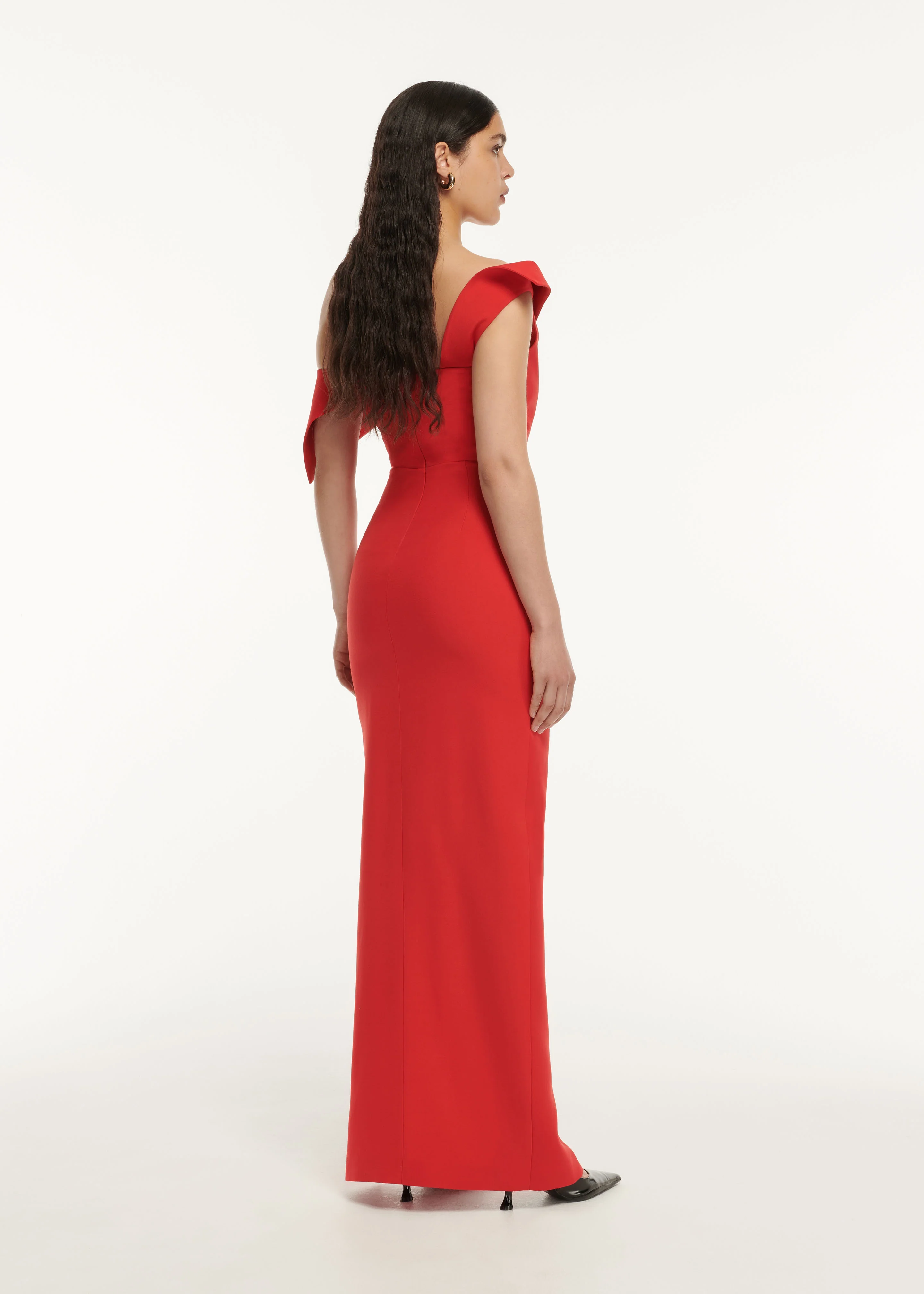 Asymmetric Drape Wool Silk Maxi Dress - Image 3