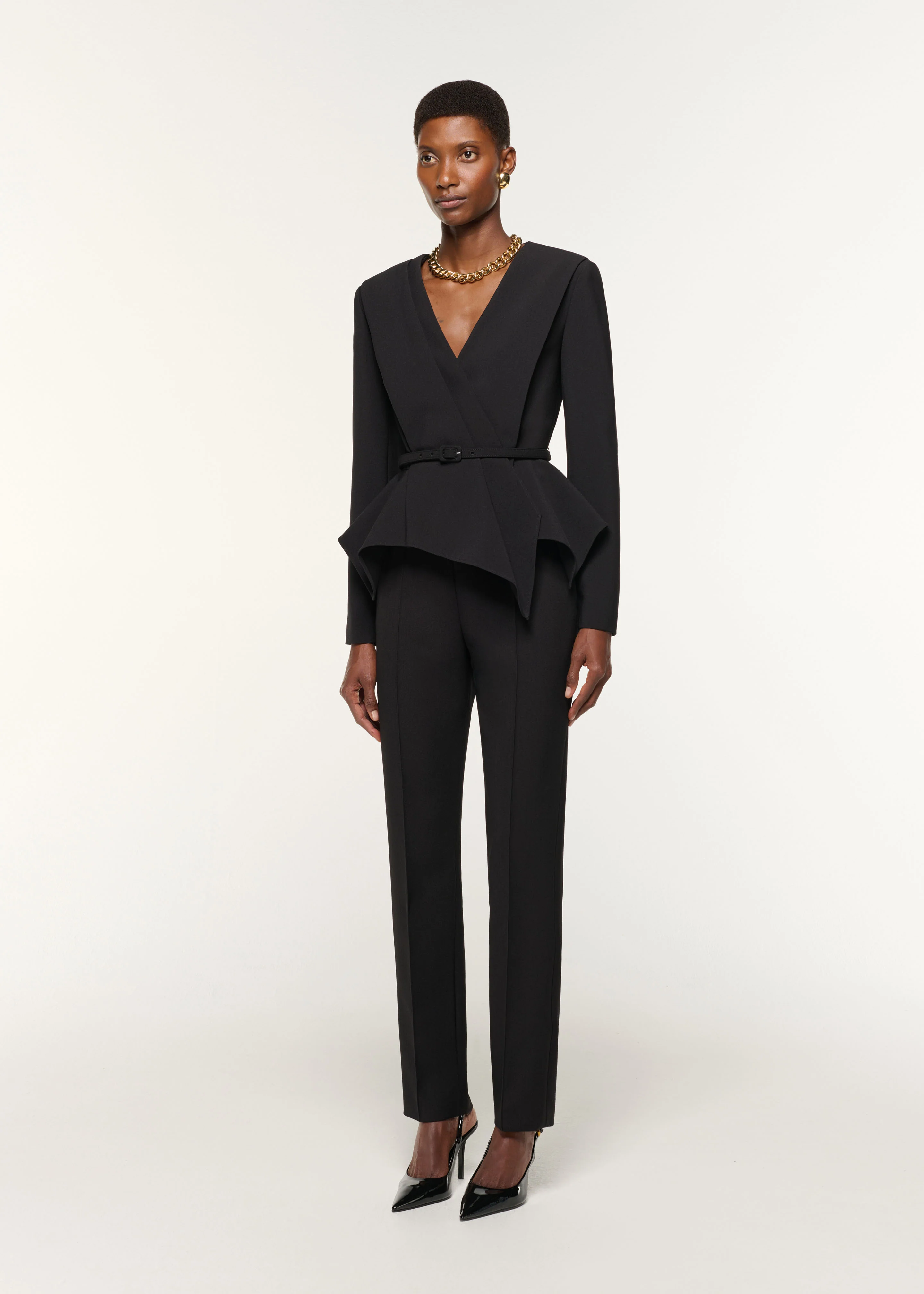 Asymmetrical Drape Peplum Crepe Jacket - Image 2