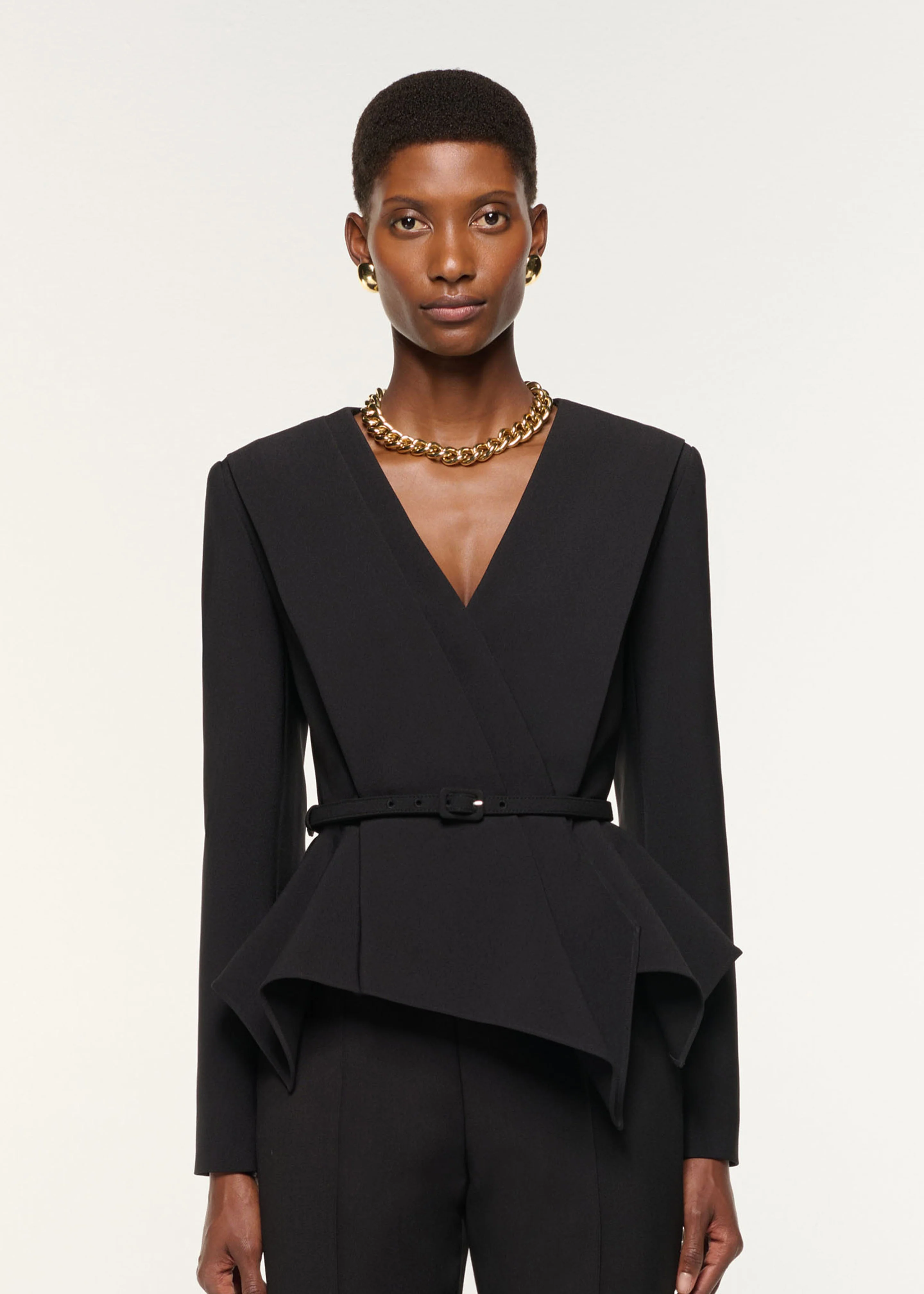 Asymmetrical Drape Peplum Crepe Jacket - Image 4