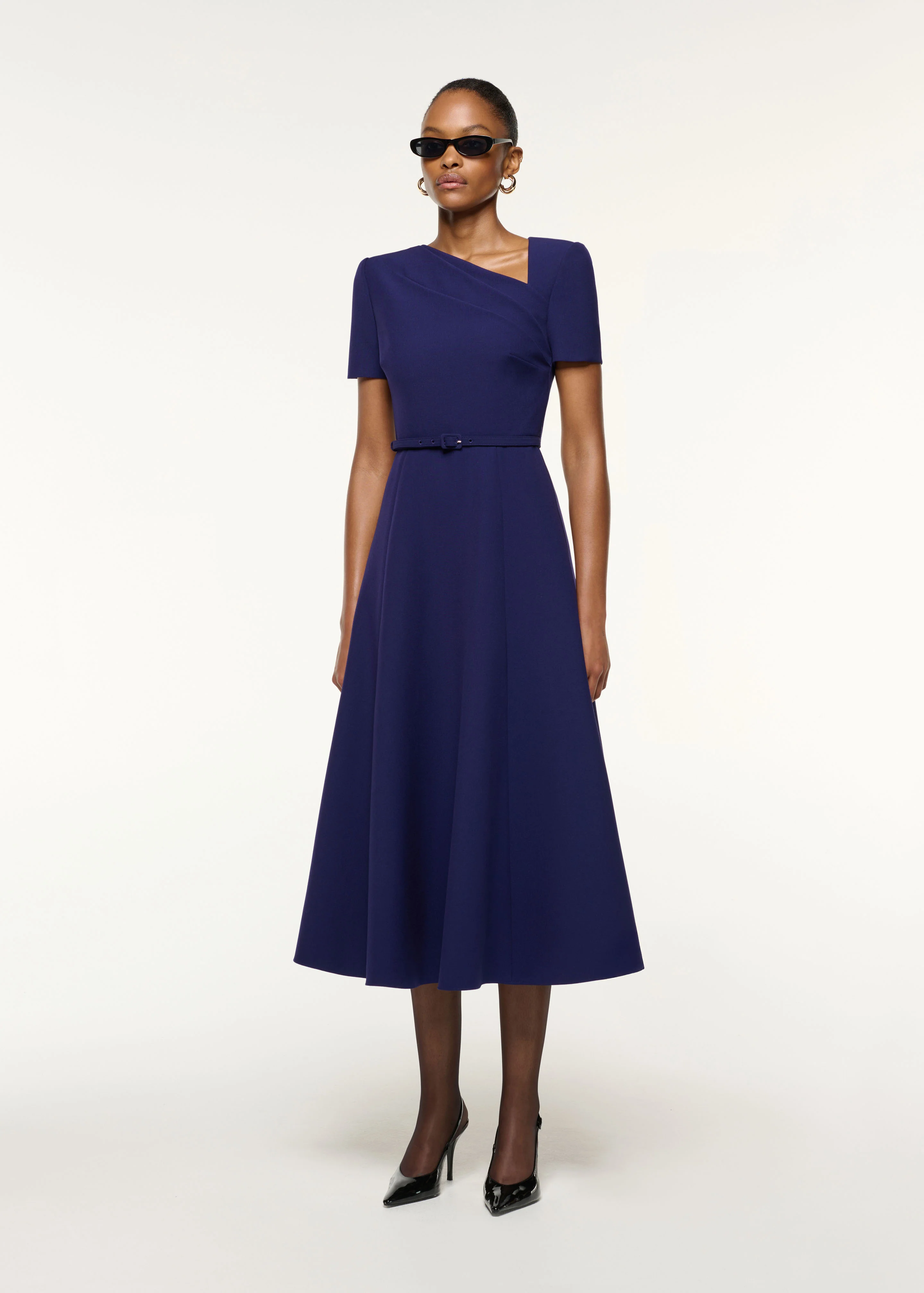 Asymmetrical Neckline Crepe Midi Dress - Image 2
