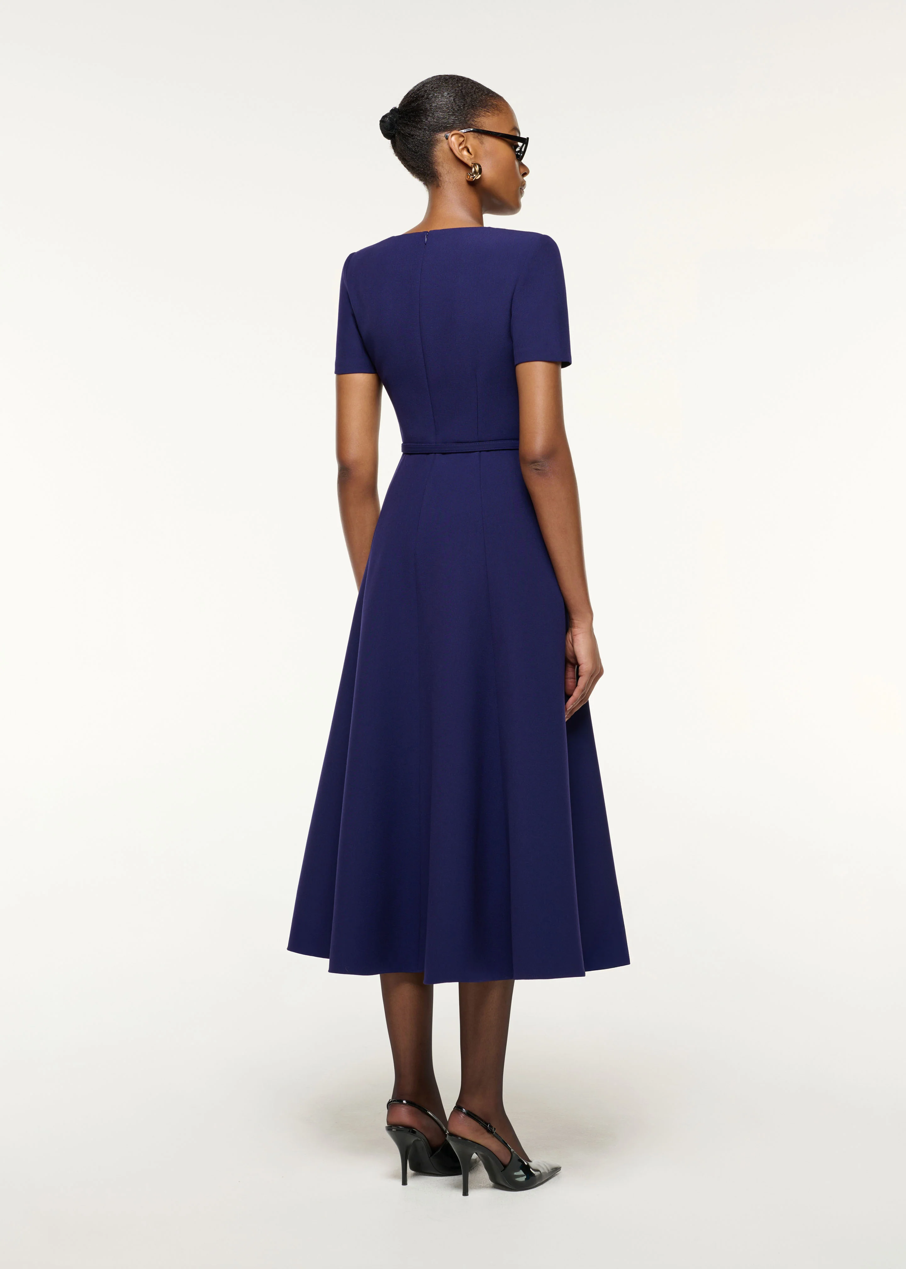Asymmetrical Neckline Crepe Midi Dress - Image 3