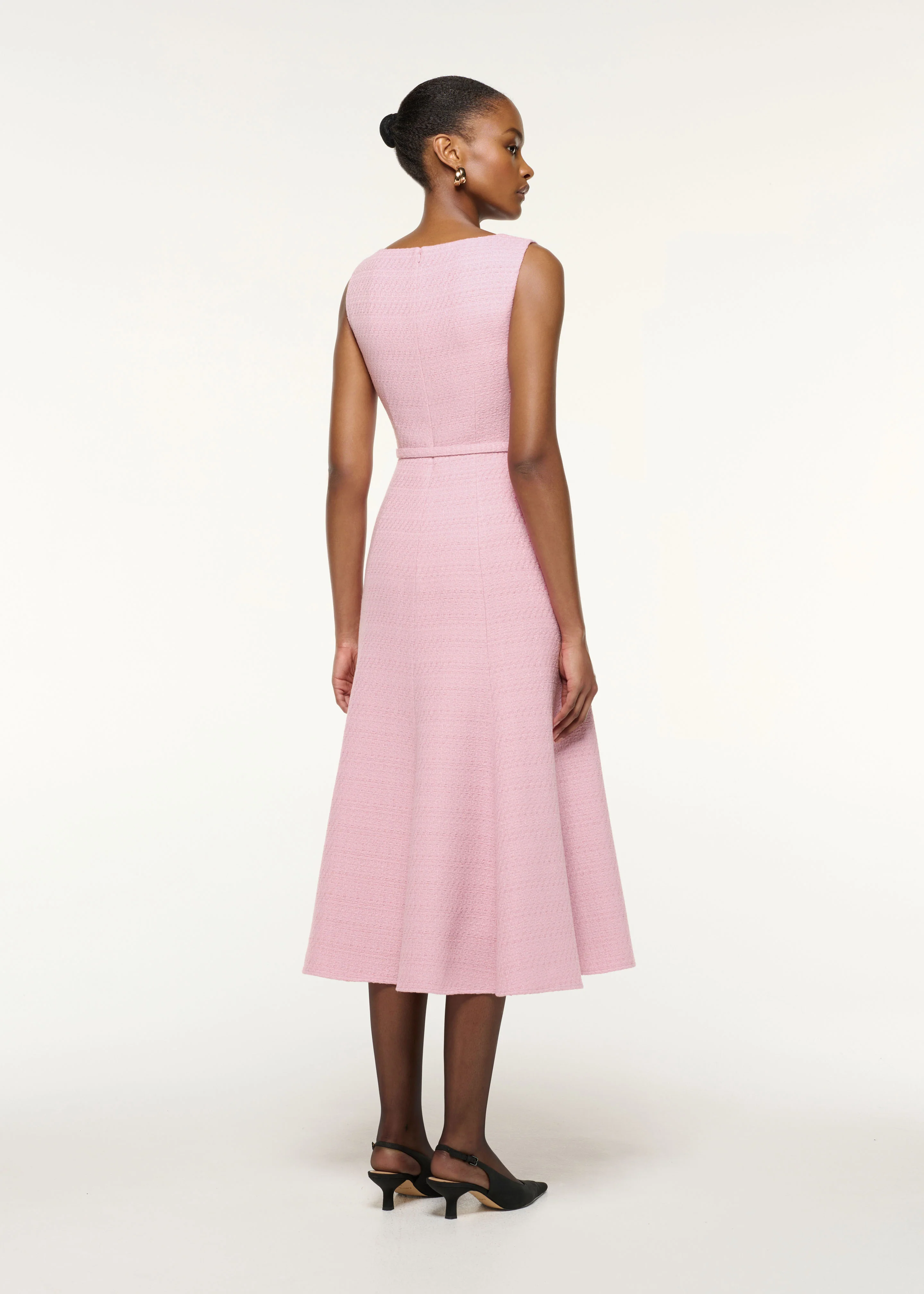 Asymmetrical Twist Belted Boucle Dress - Image 3