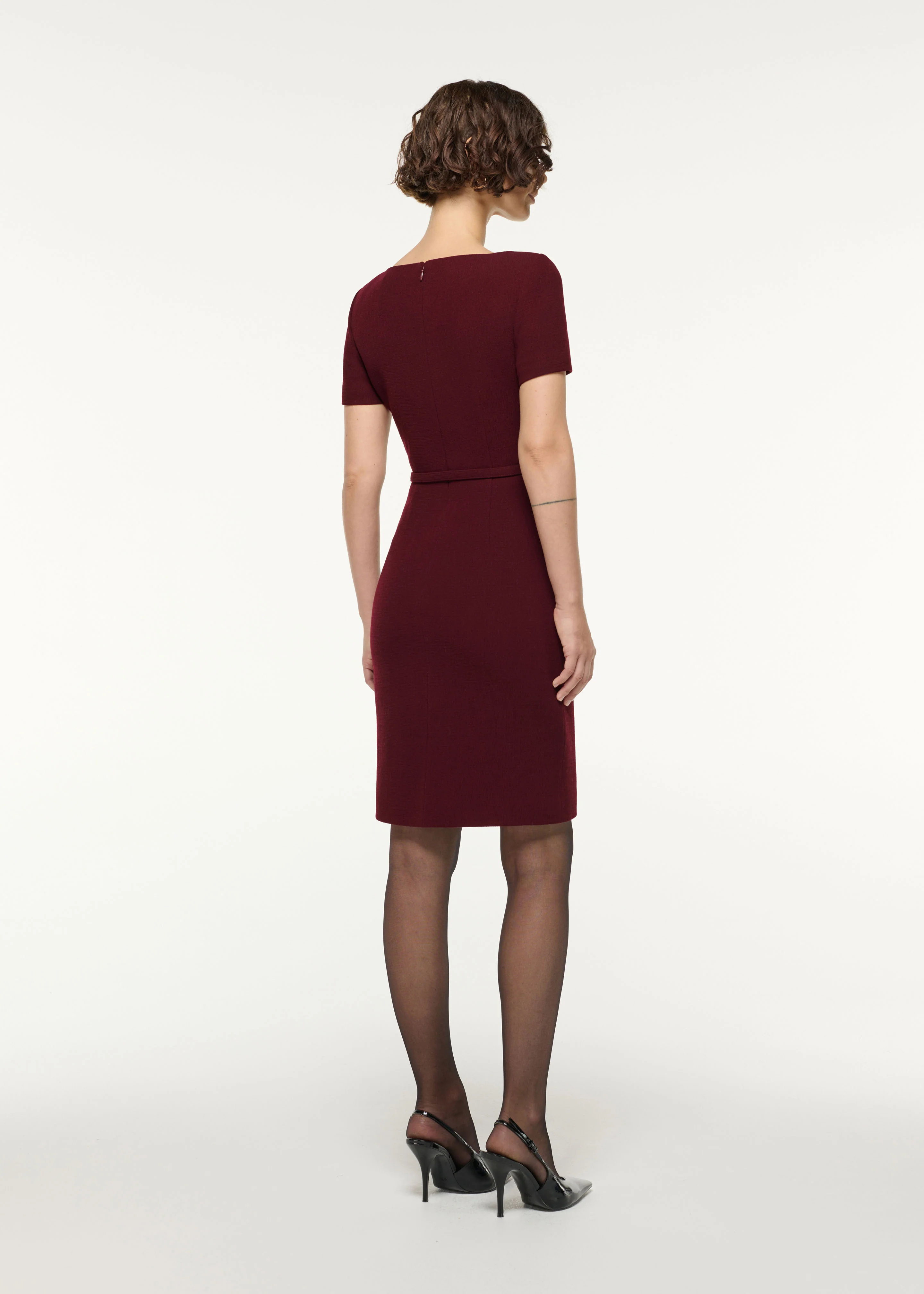Asymmetrical Twist Belted Wool Dress - Image 3