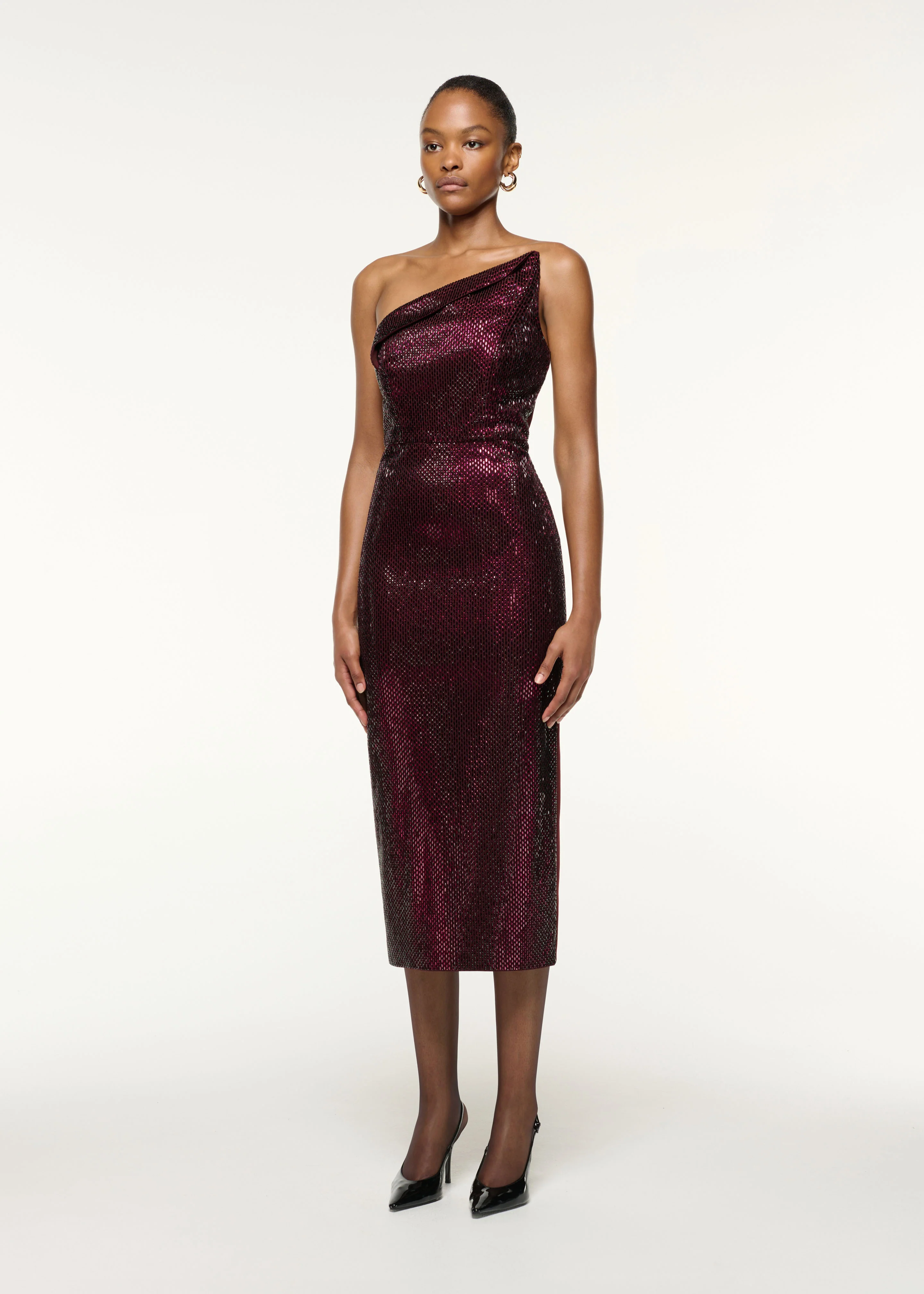 Asymmetrical Fold Diamante Cocktail Dress - Image 2