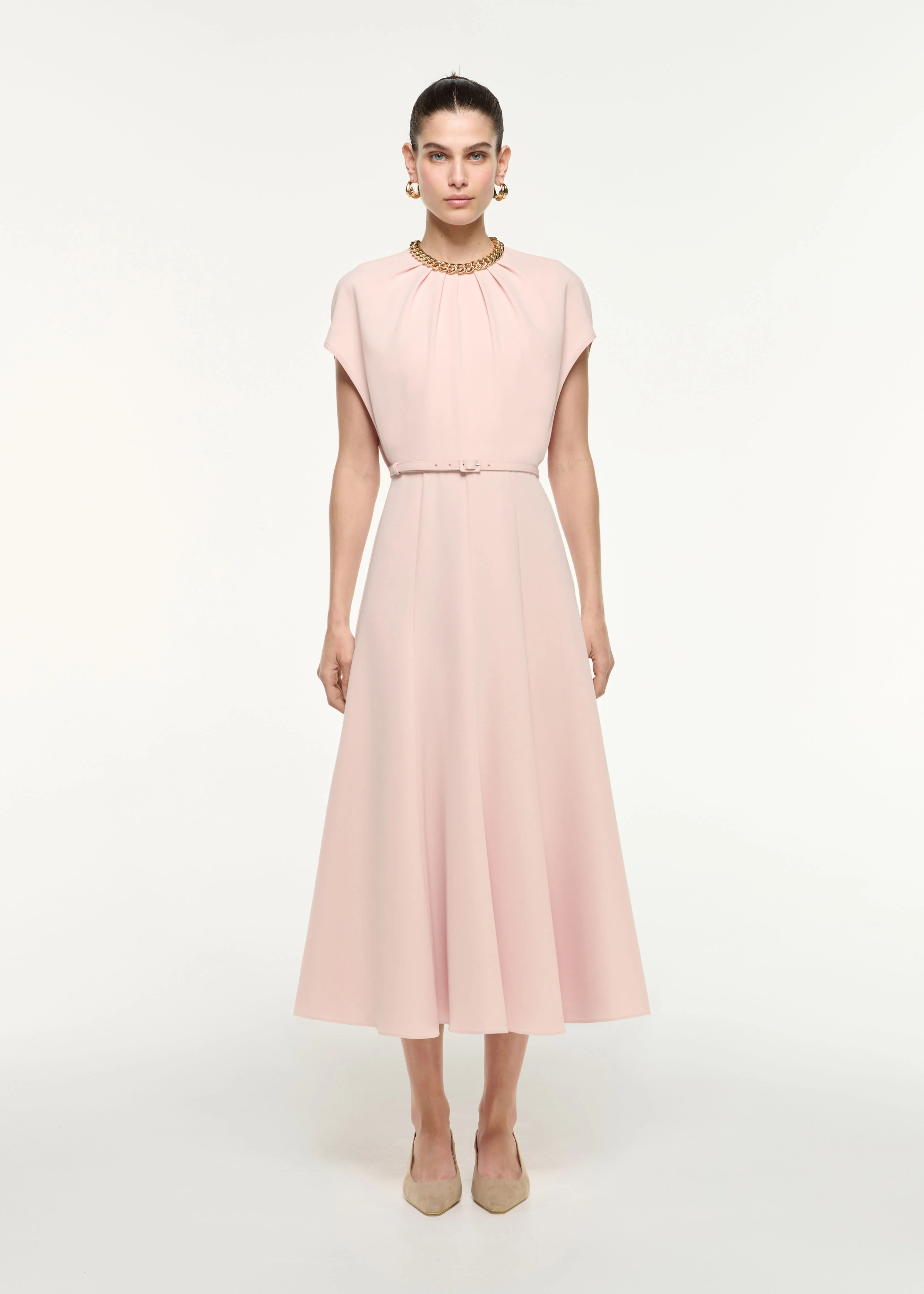 Belted Cape Midi Dress