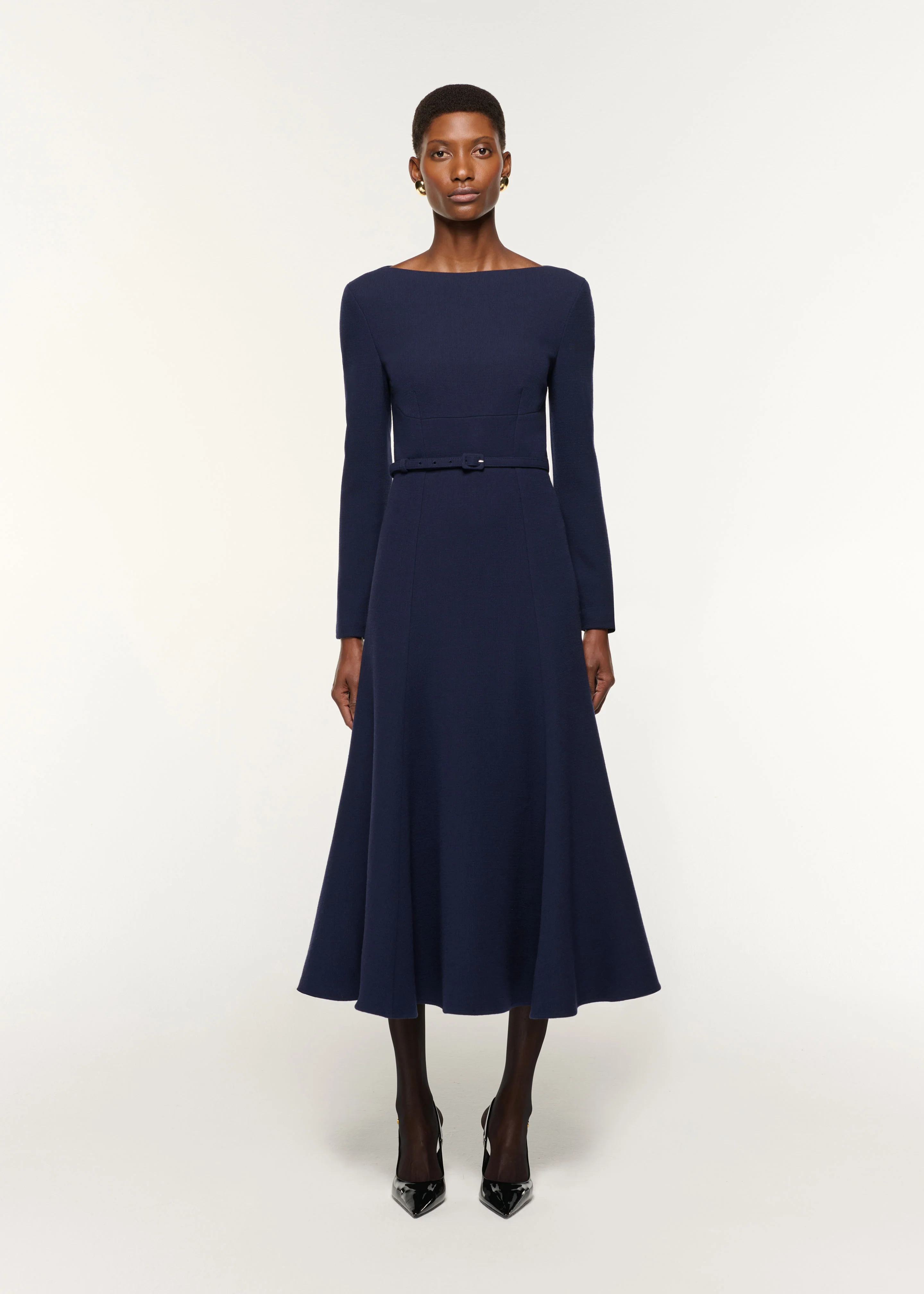 Boat Neck Wool Crepe Dress