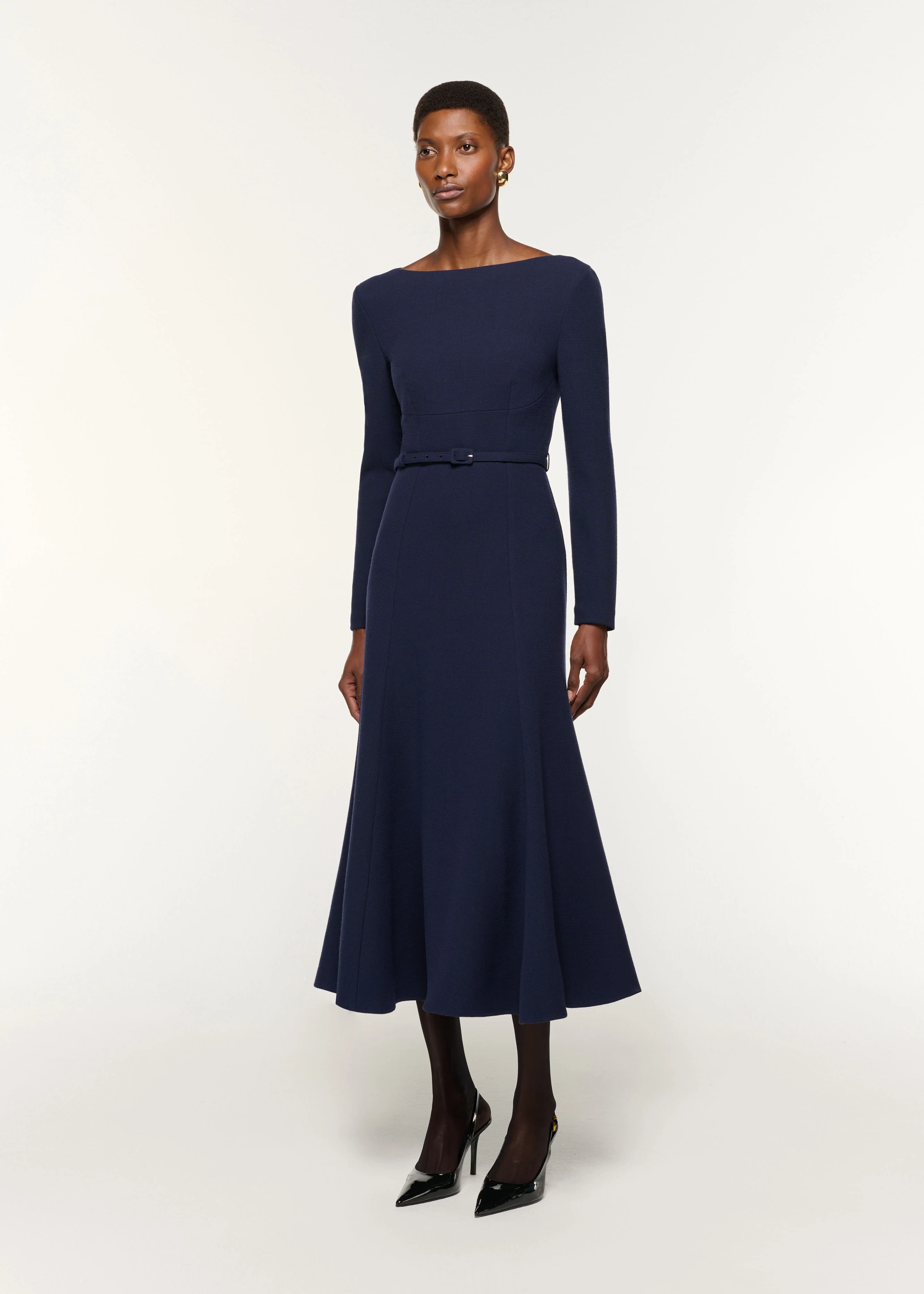 Boat Neck Wool Crepe Dress - Image 2
