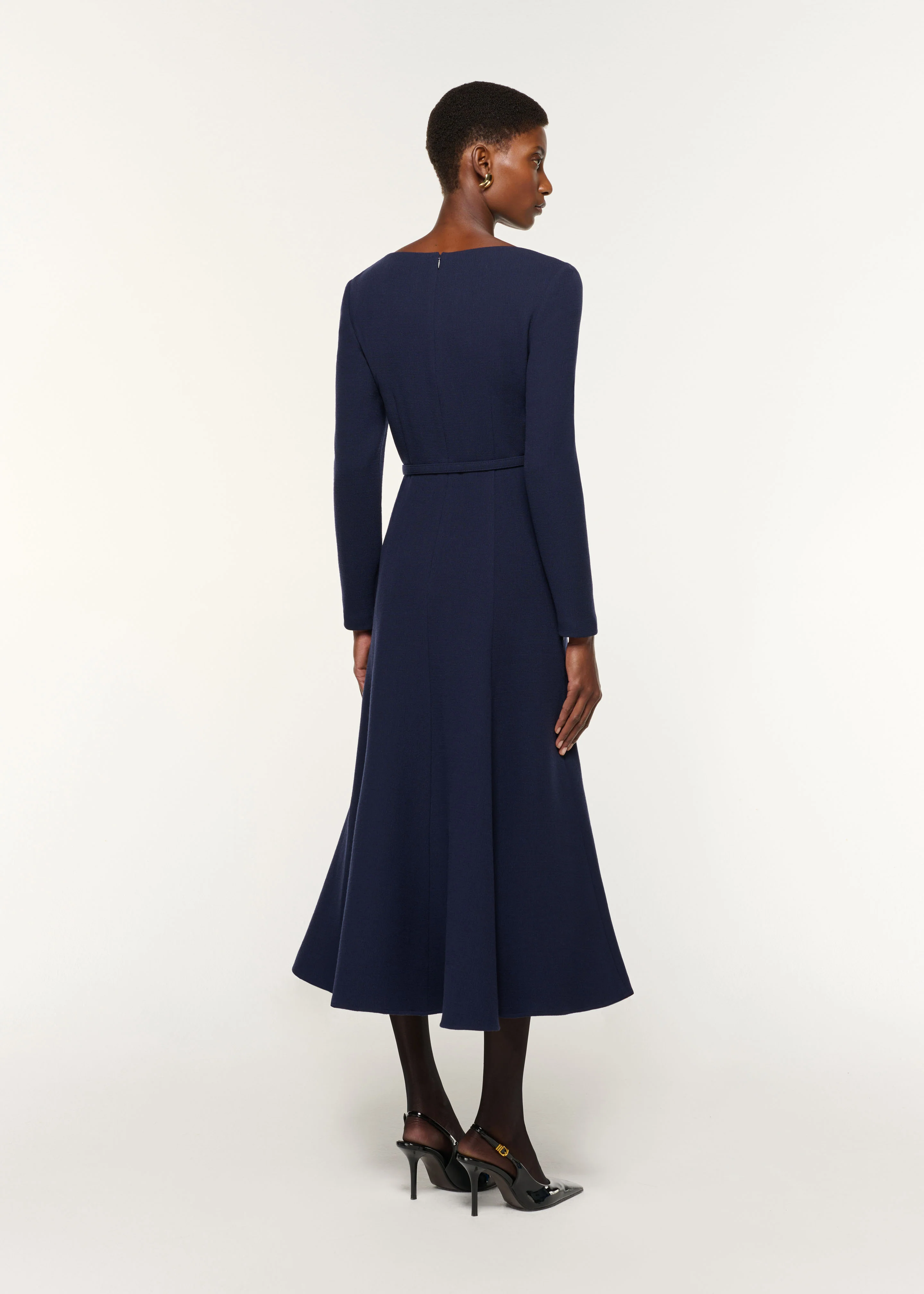 Boat Neck Wool Crepe Dress - Image 3