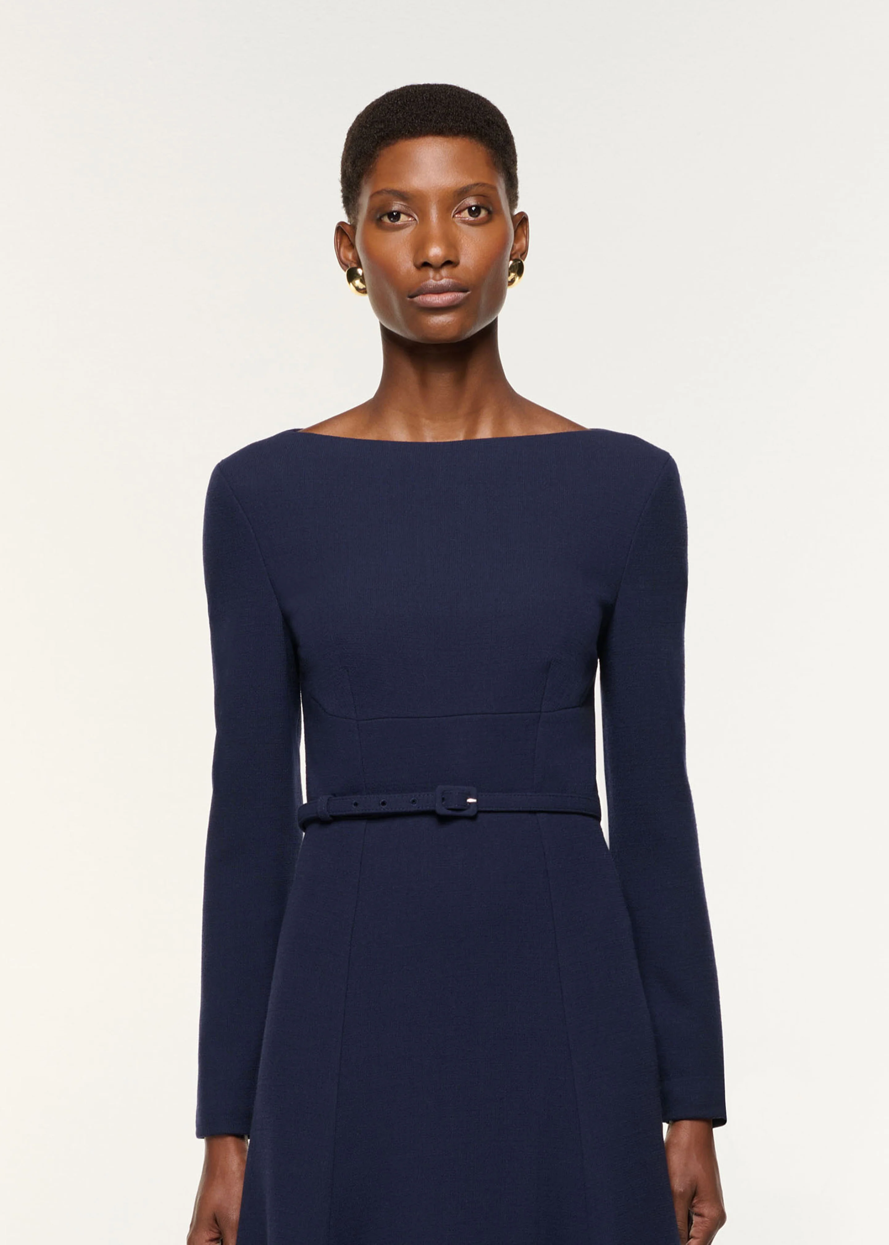 Boat Neck Wool Crepe Dress - Image 4