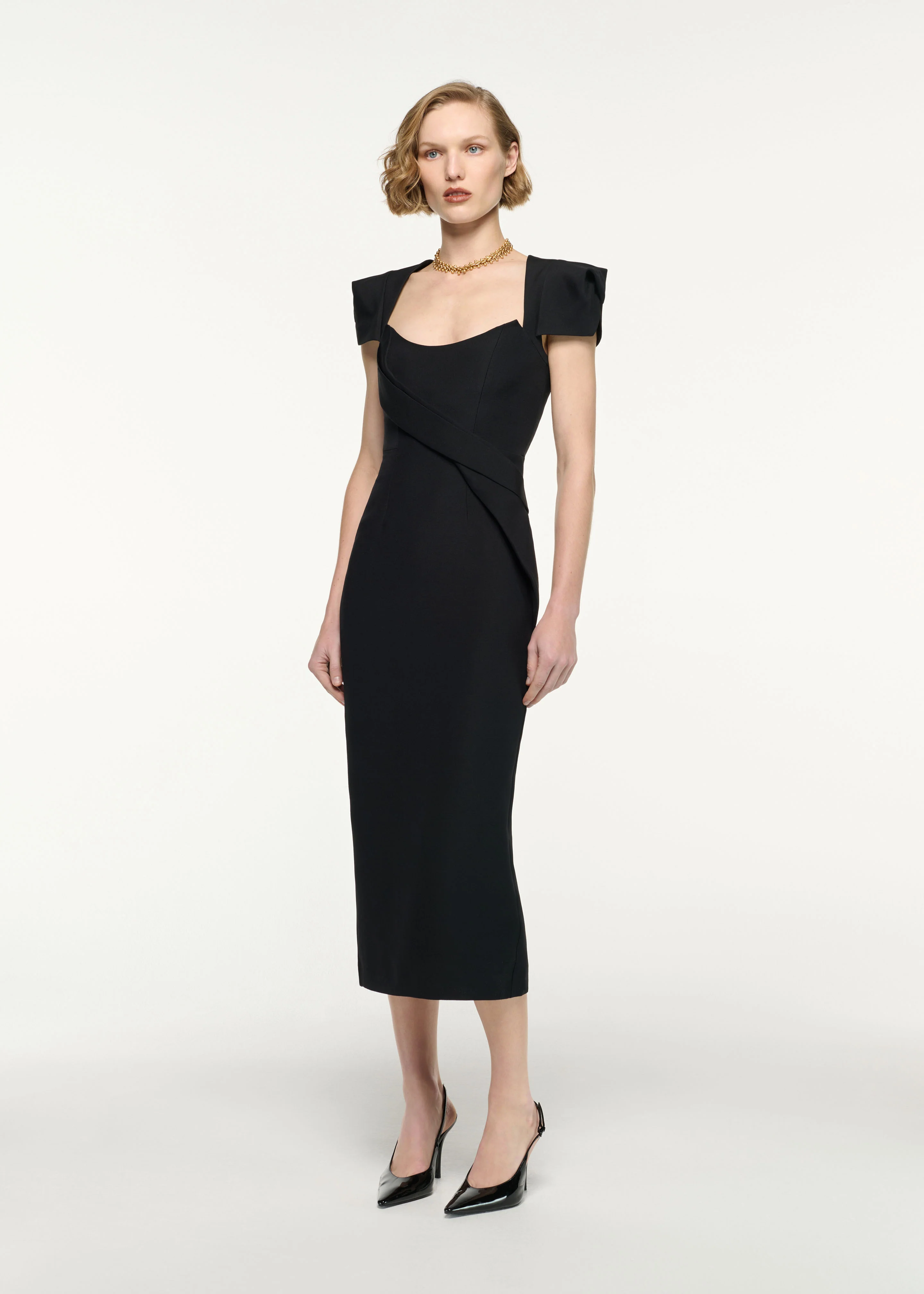 Cap Sleeve Silk Wool Midi Dress - Image 2