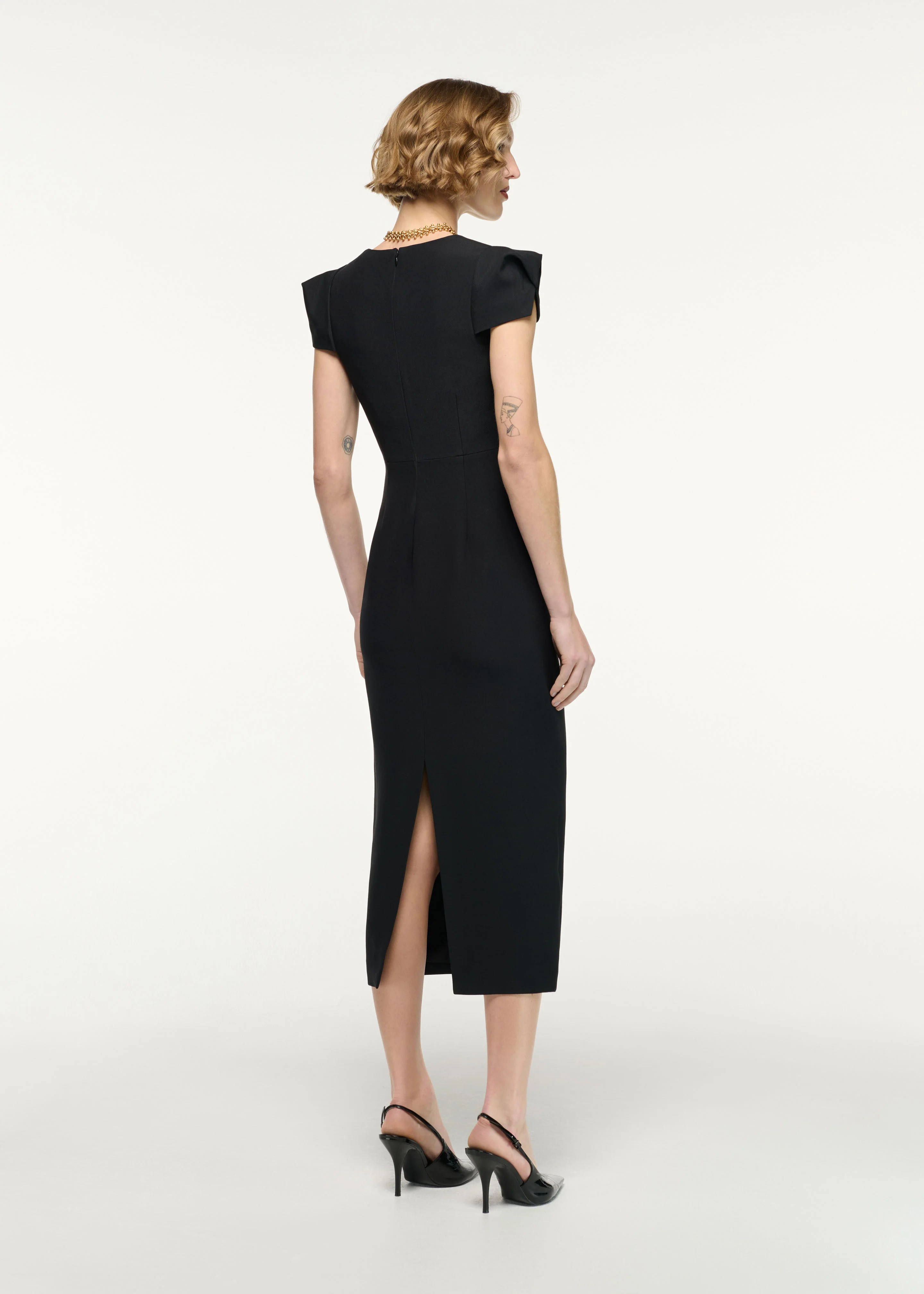 Cap Sleeve Silk Wool Midi Dress - Image 3