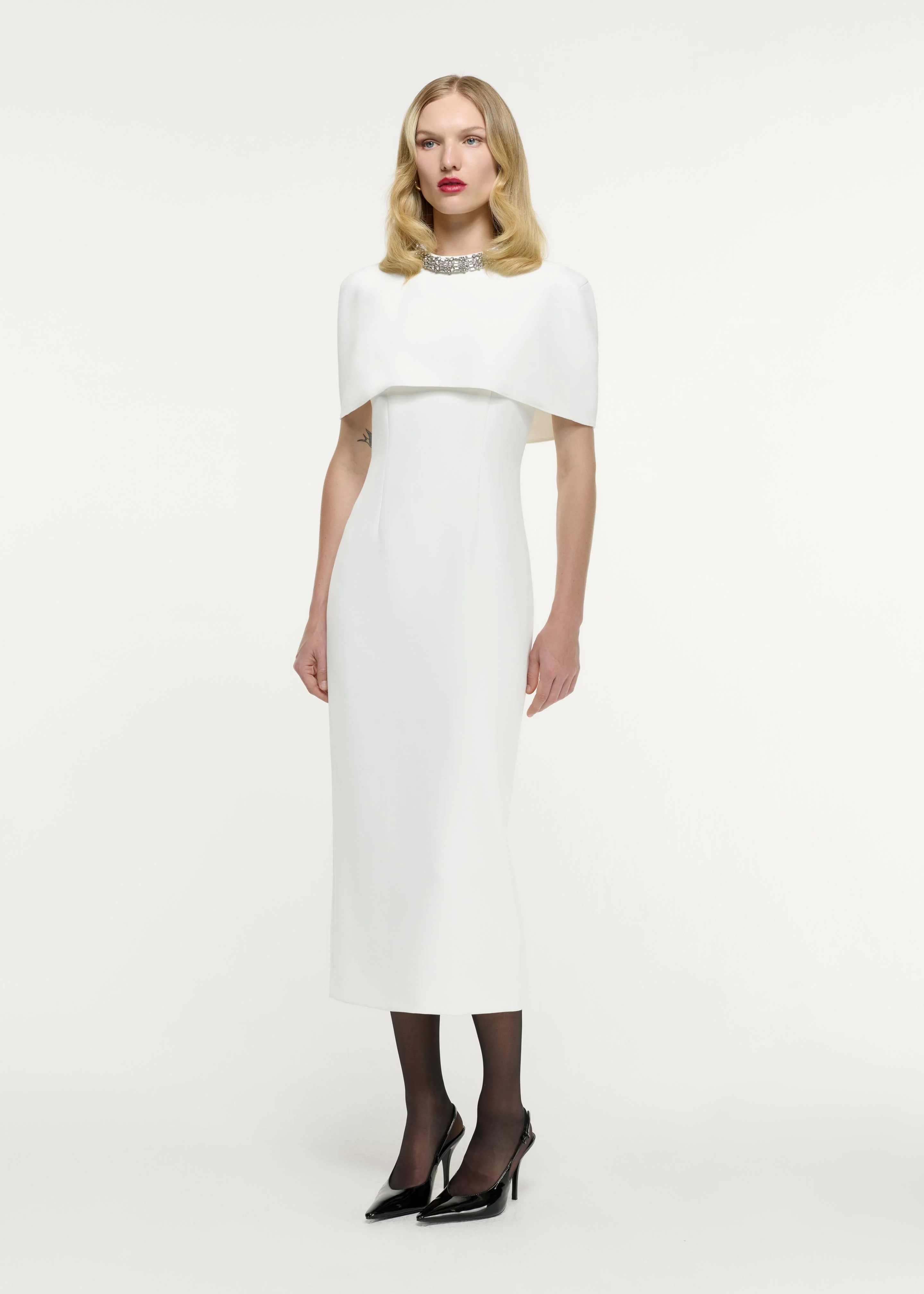 Cape Embellished Crepe Midi Dress - Image 2