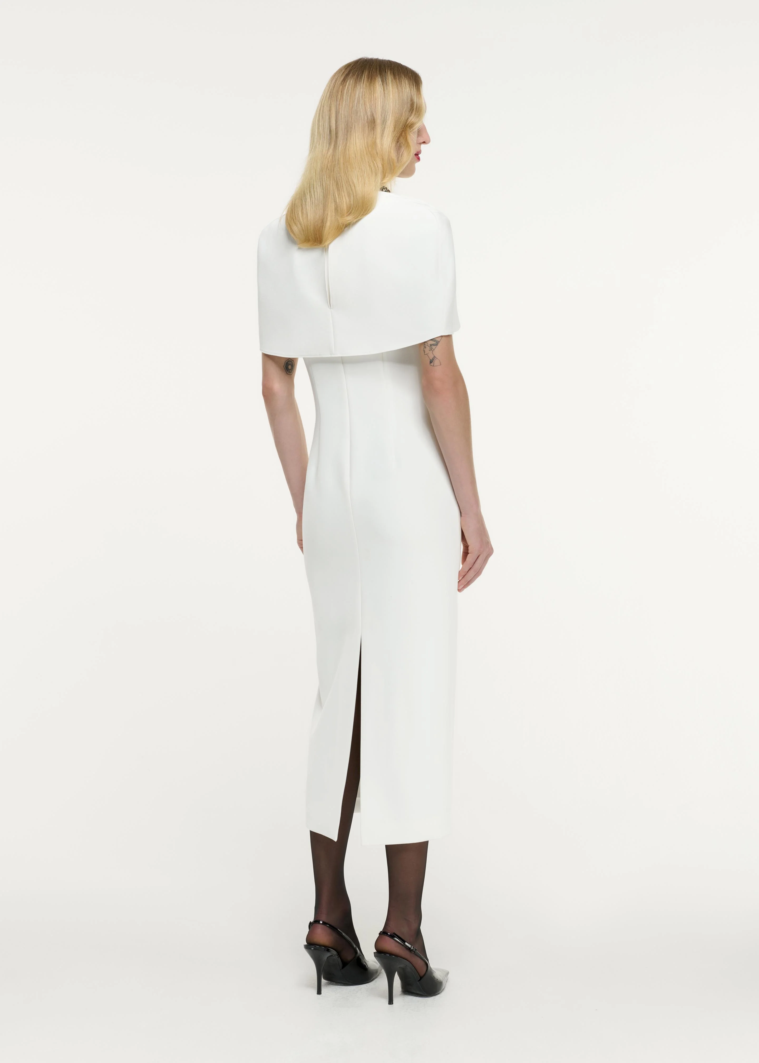 Cape Embellished Crepe Midi Dress - Image 3