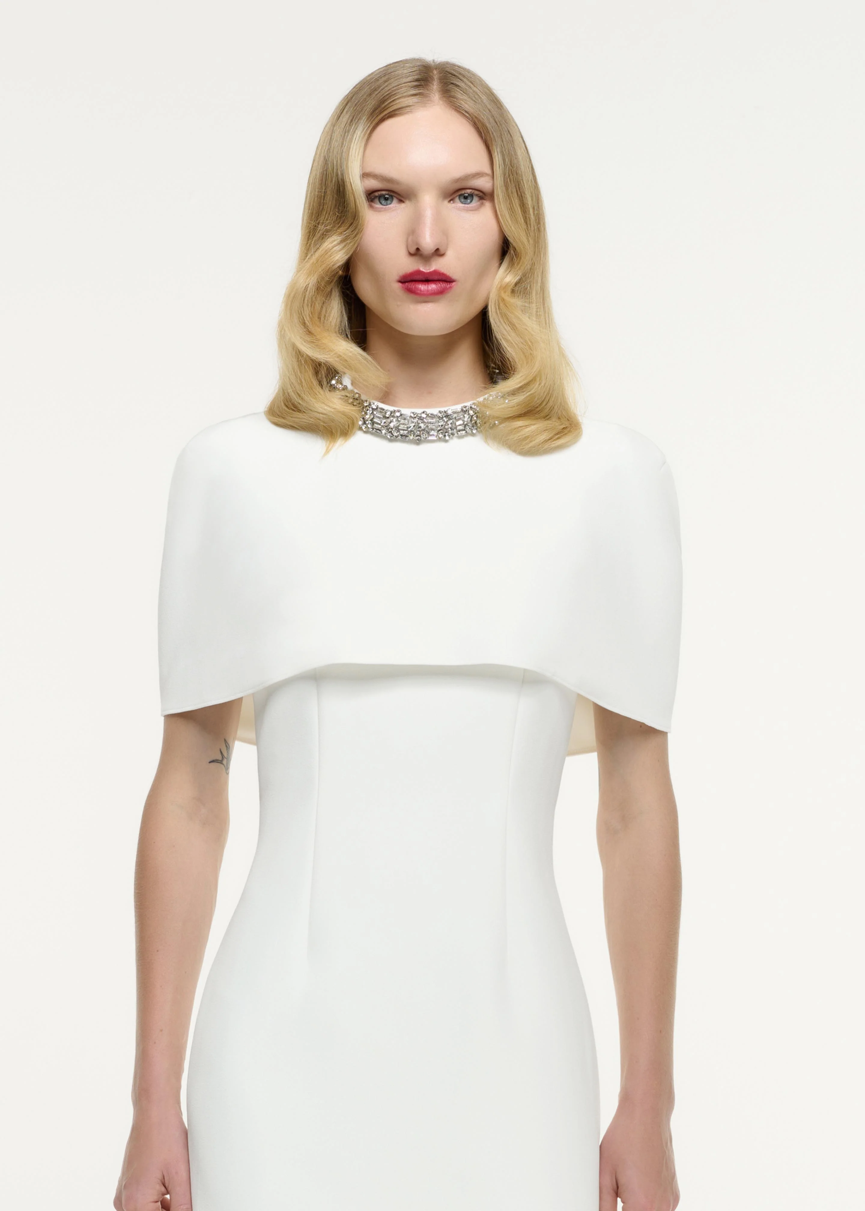 Cape Embellished Crepe Midi Dress - Image 4