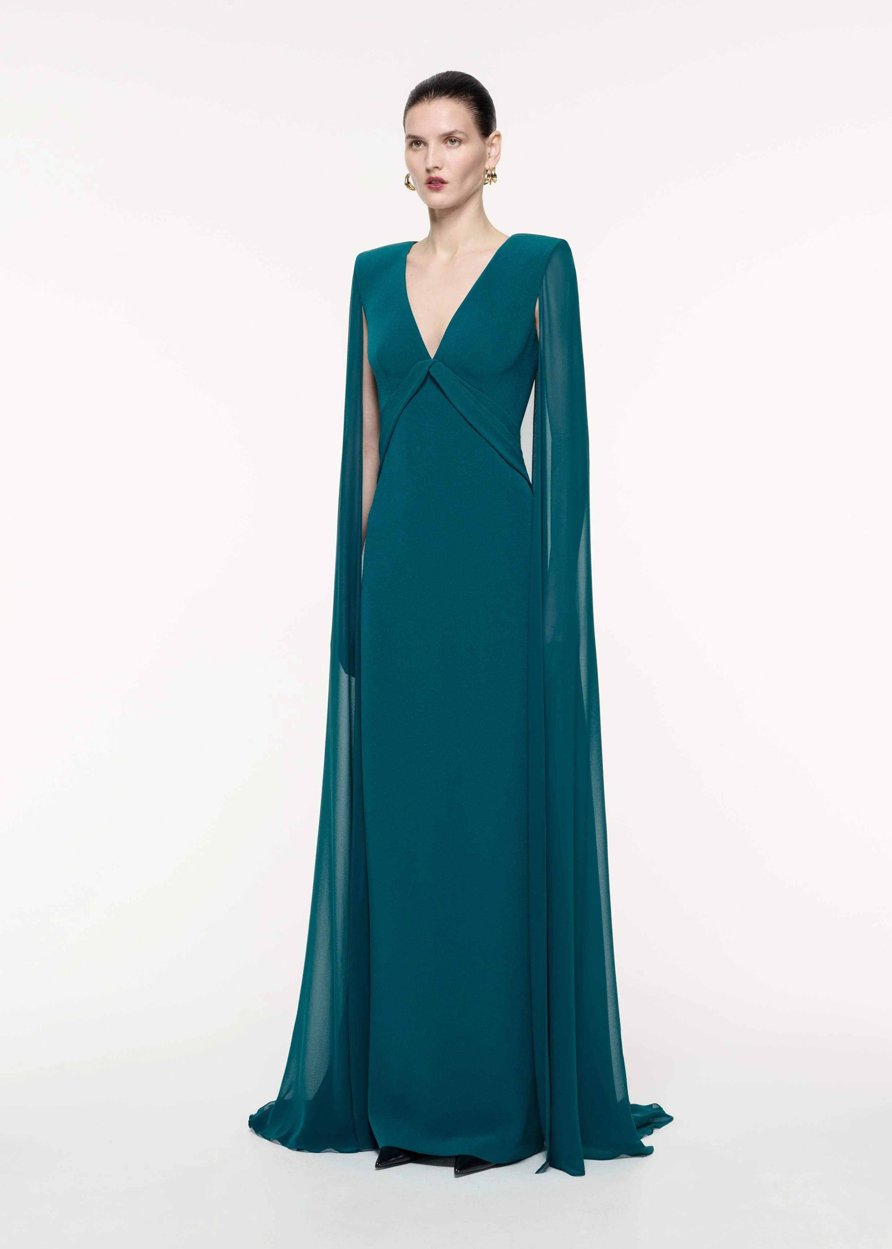 Cape Sleeve Satin Crepe Gown - Image 2