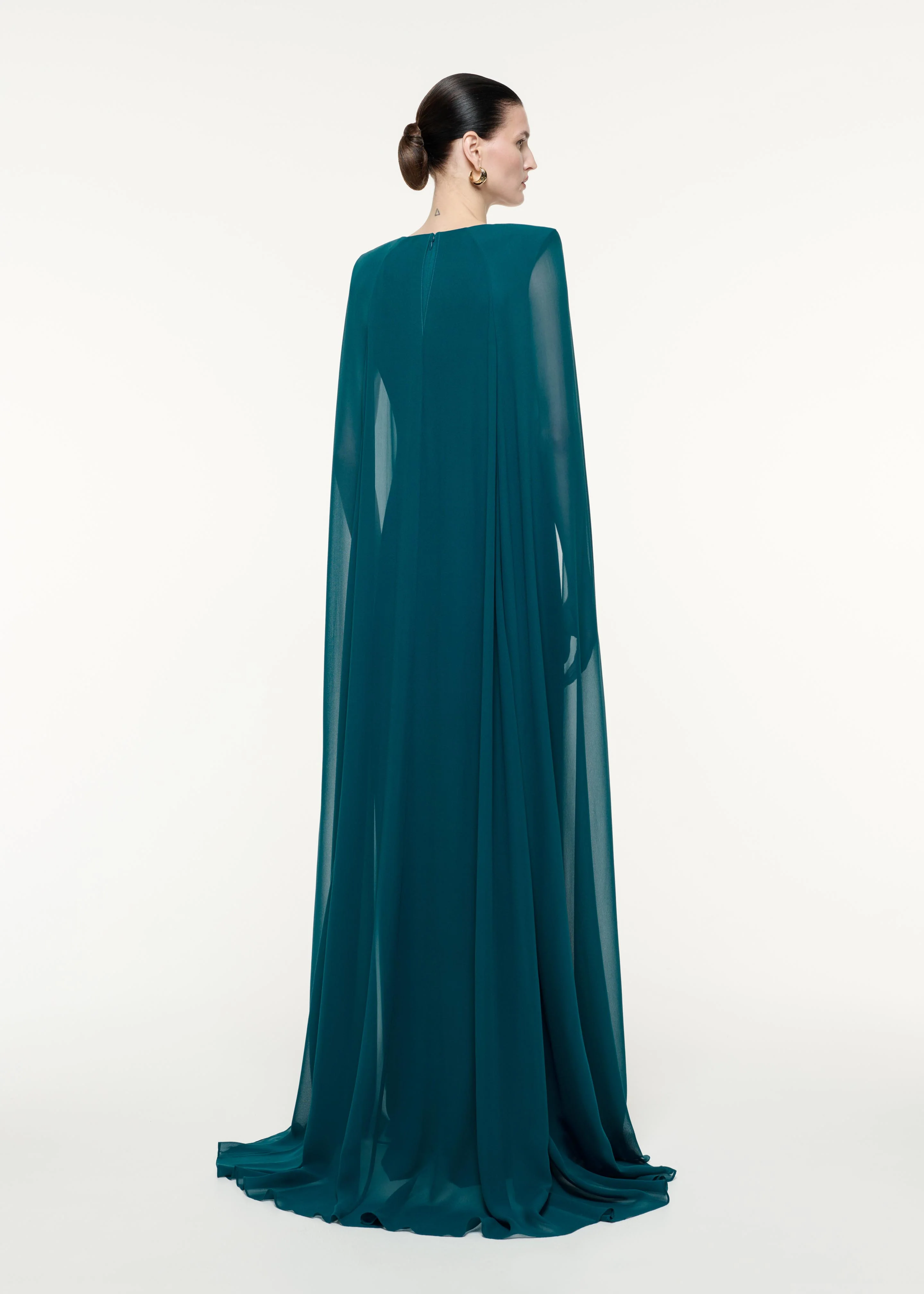 Cape Sleeve Satin Crepe Gown - Image 3