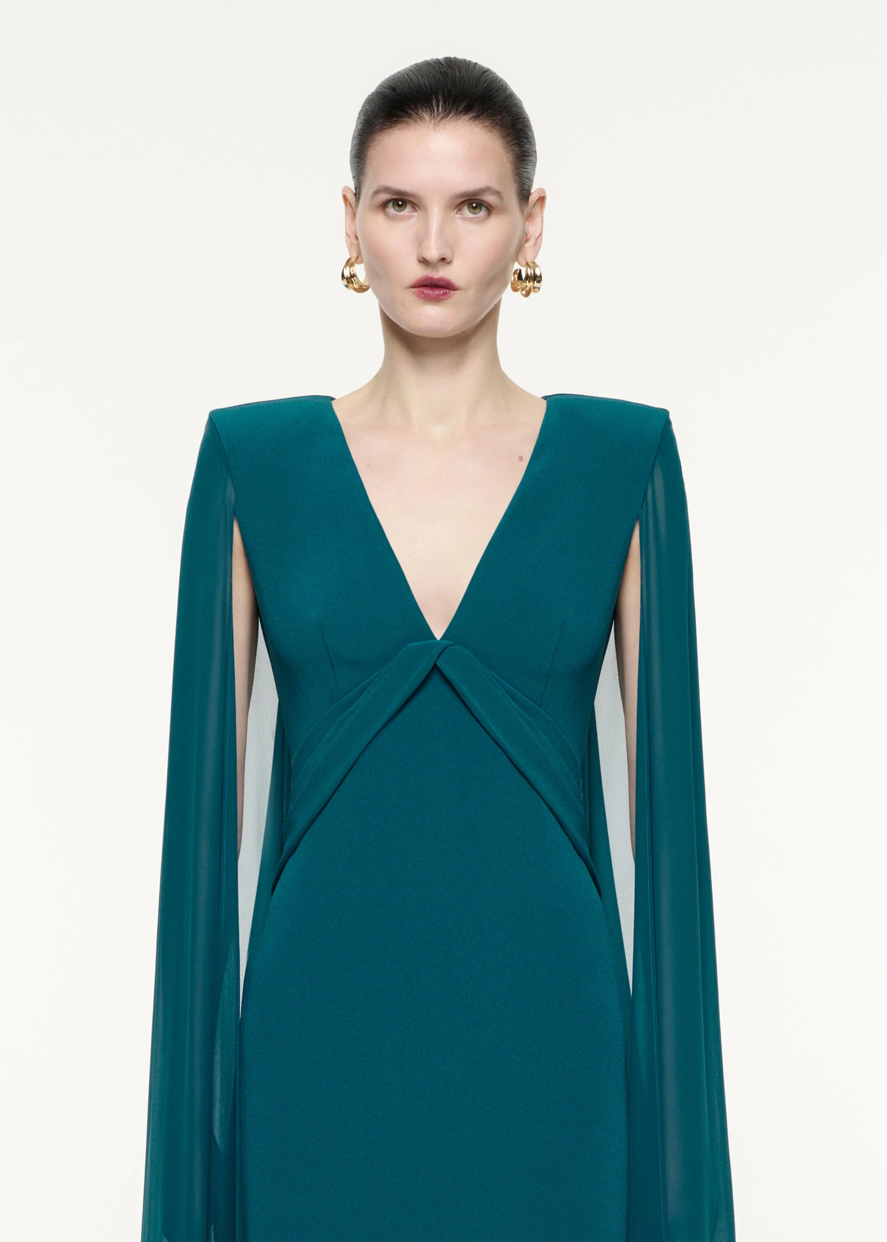 Cape Sleeve Satin Crepe Gown - Image 4