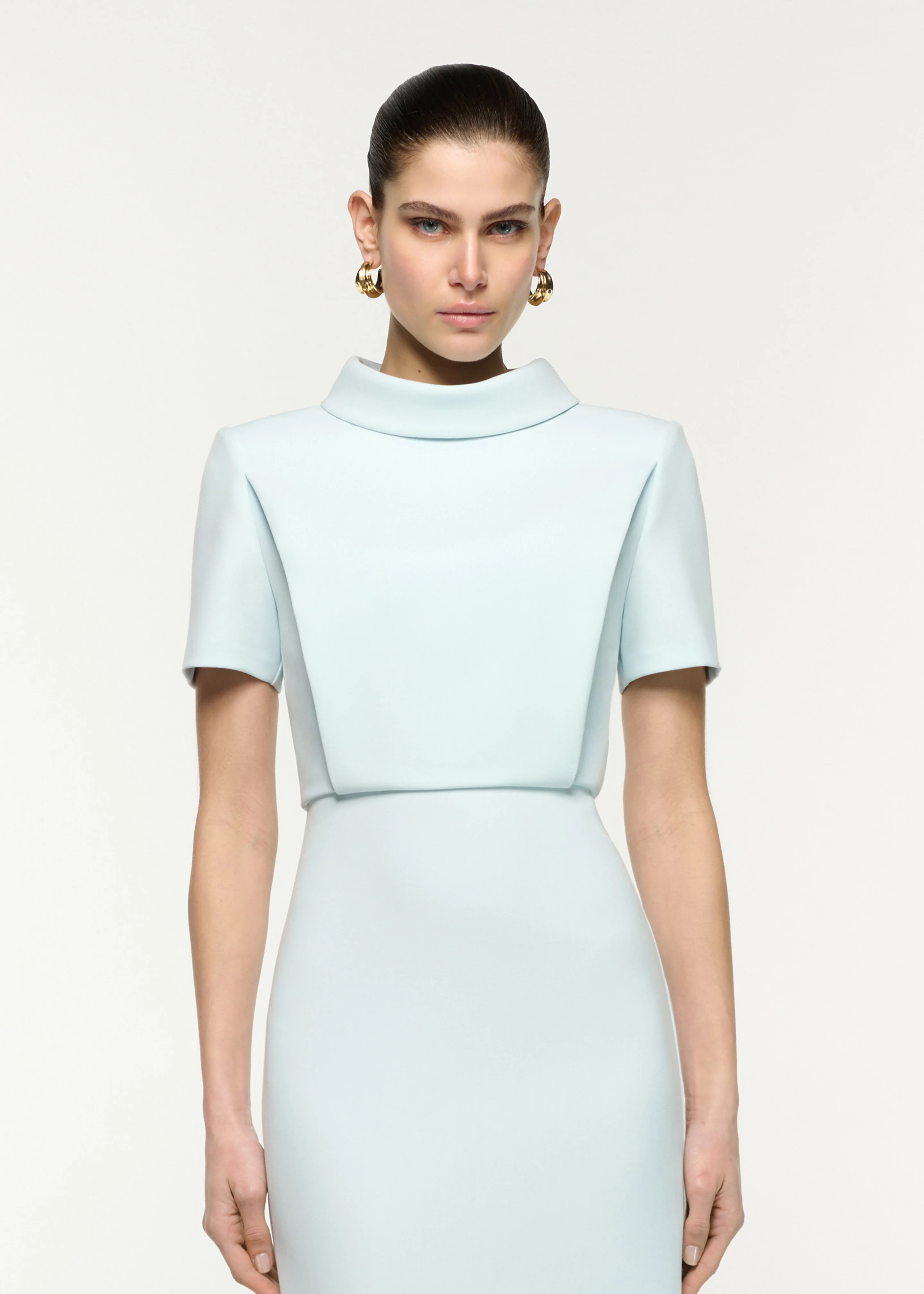 Collared Crepe Short Sleeve Midi Dress - Image 4