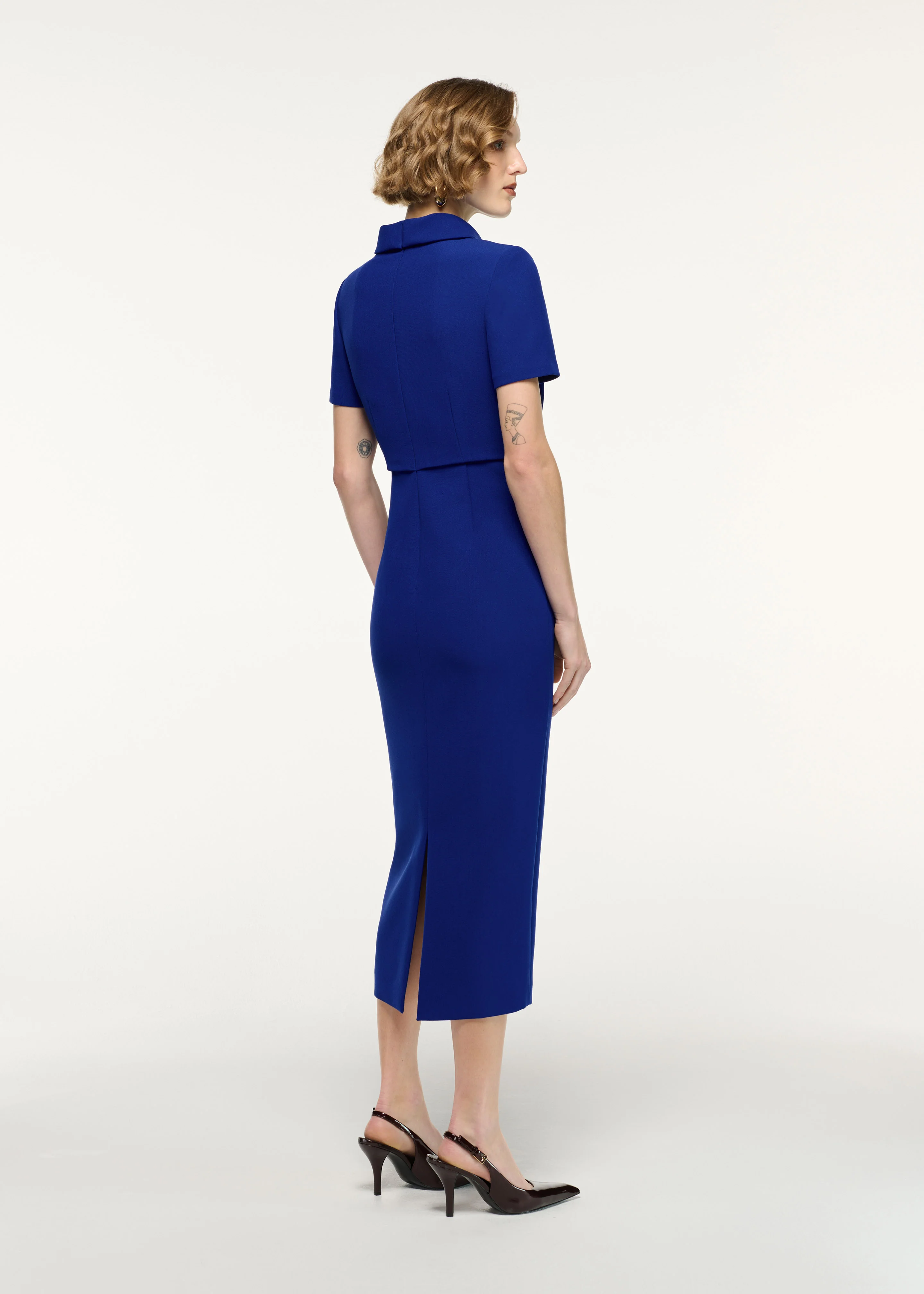 Collared Crepe Short Sleeve Midi Dress - Image 3