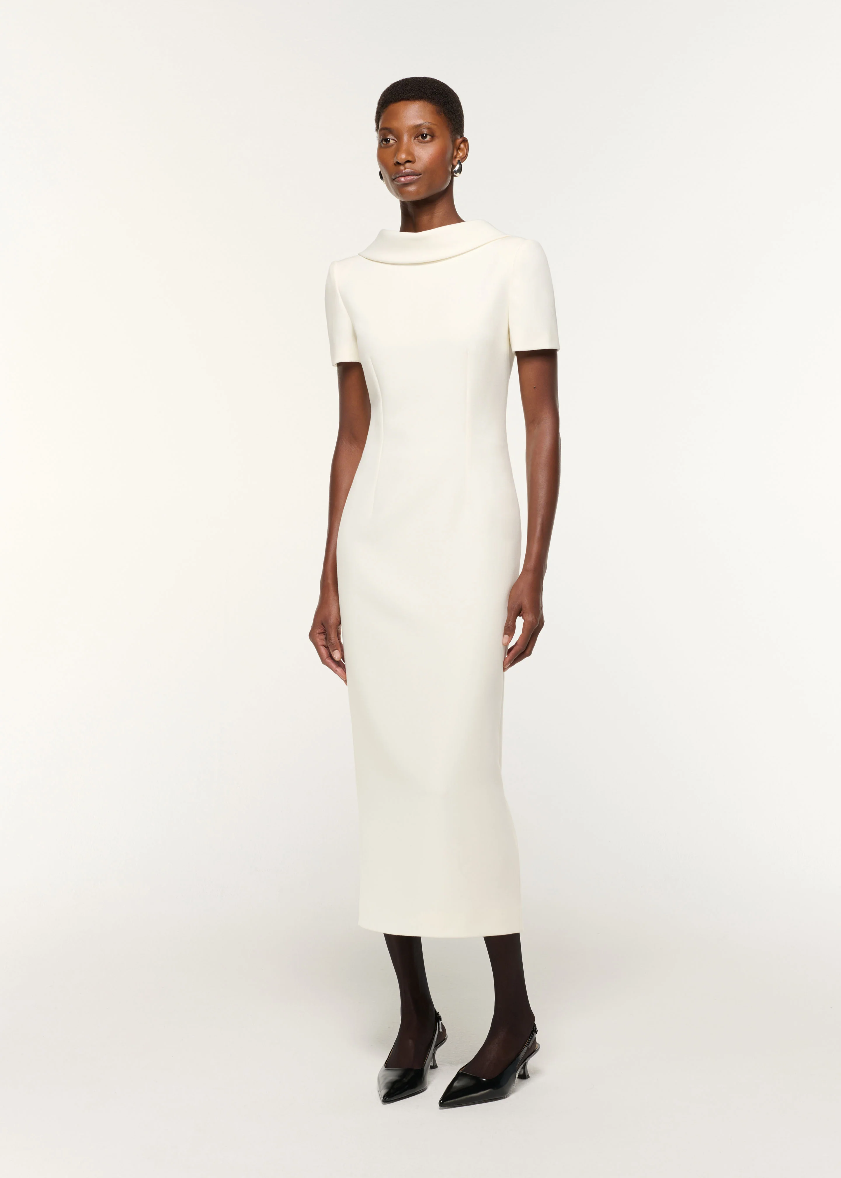Collared Crepe Column Midi Dress - Image 2