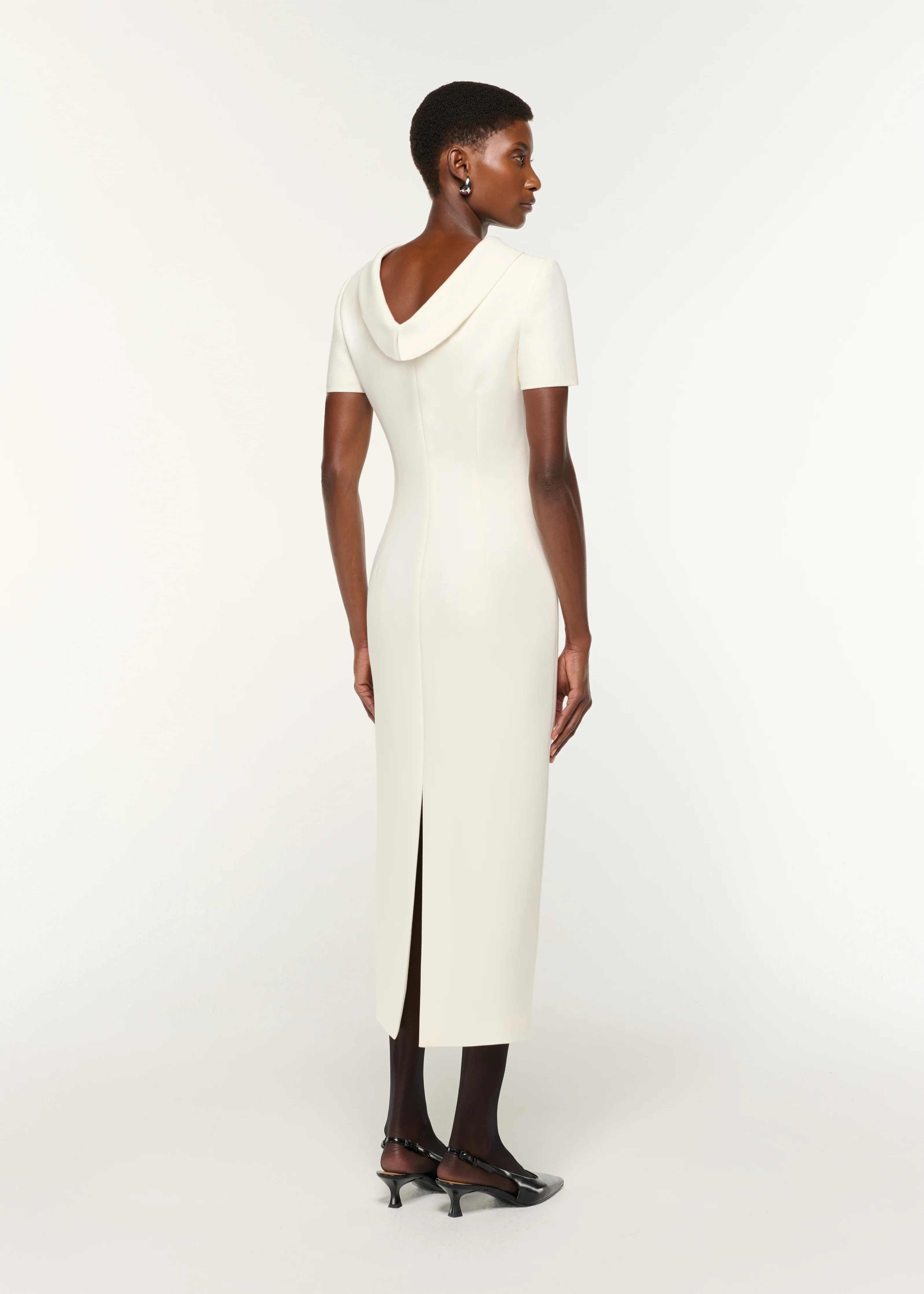 Collared Crepe Column Midi Dress - Image 3