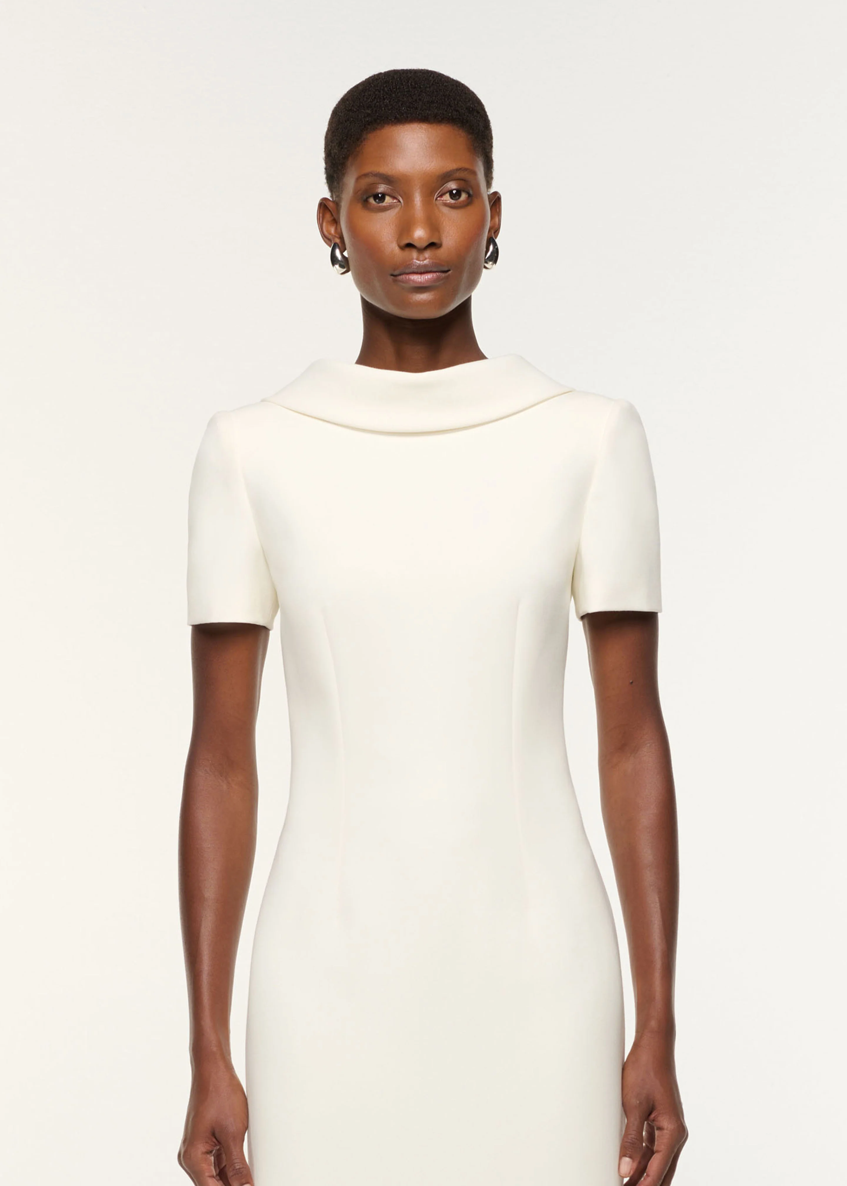 Collared Crepe Column Midi Dress - Image 4