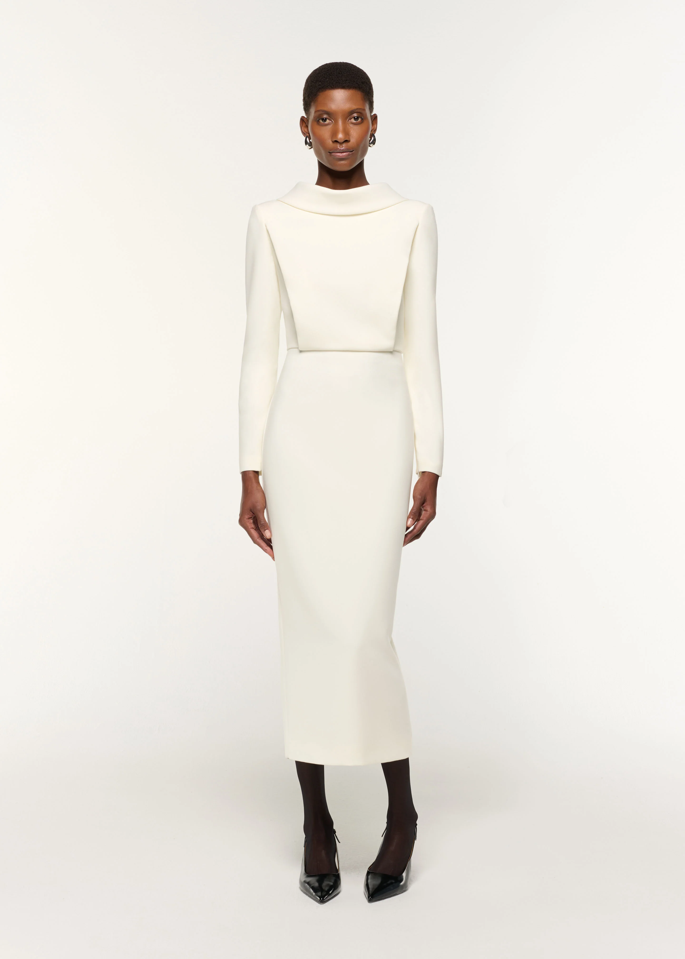 Collared Crepe Midi Dress